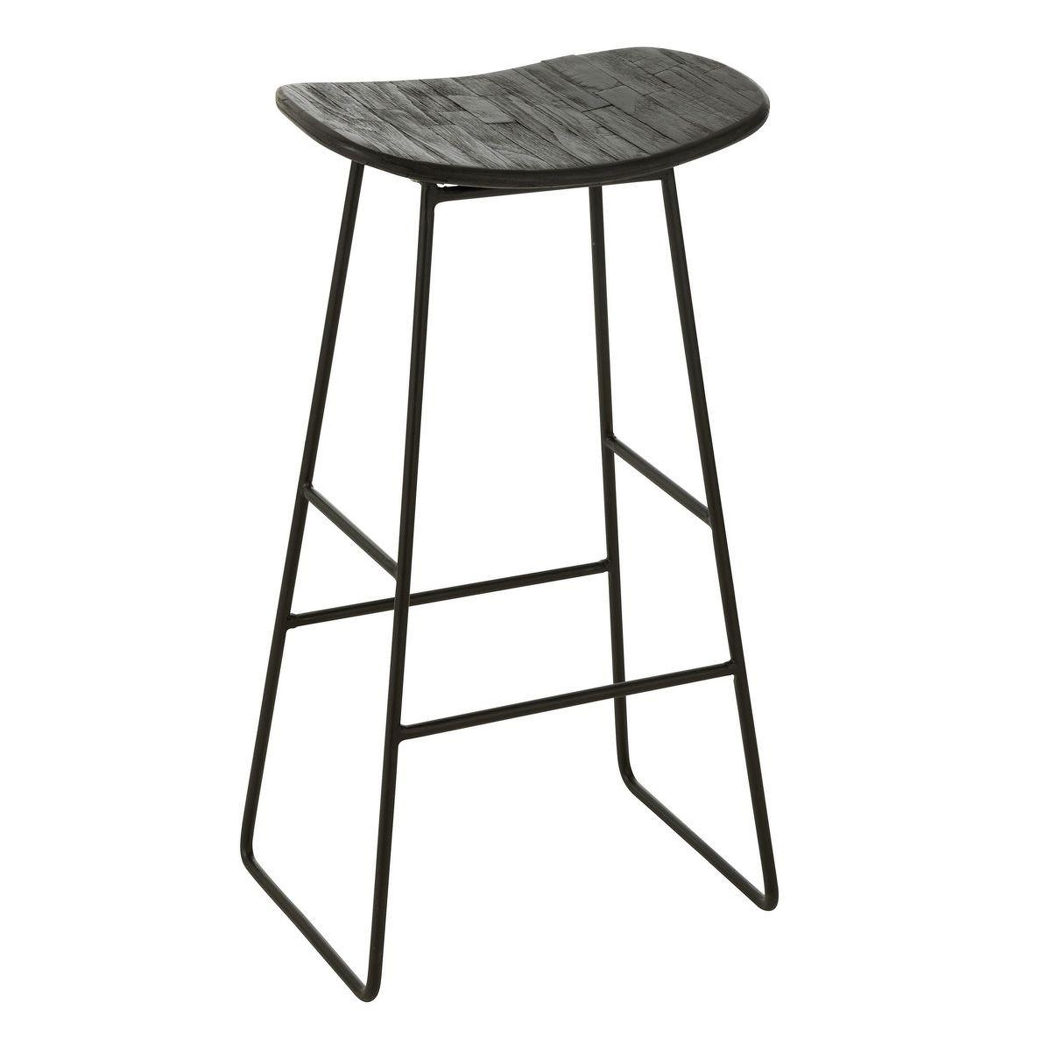 J-LINE Tabouret de Bar en Bois  Teck  74cm Noir