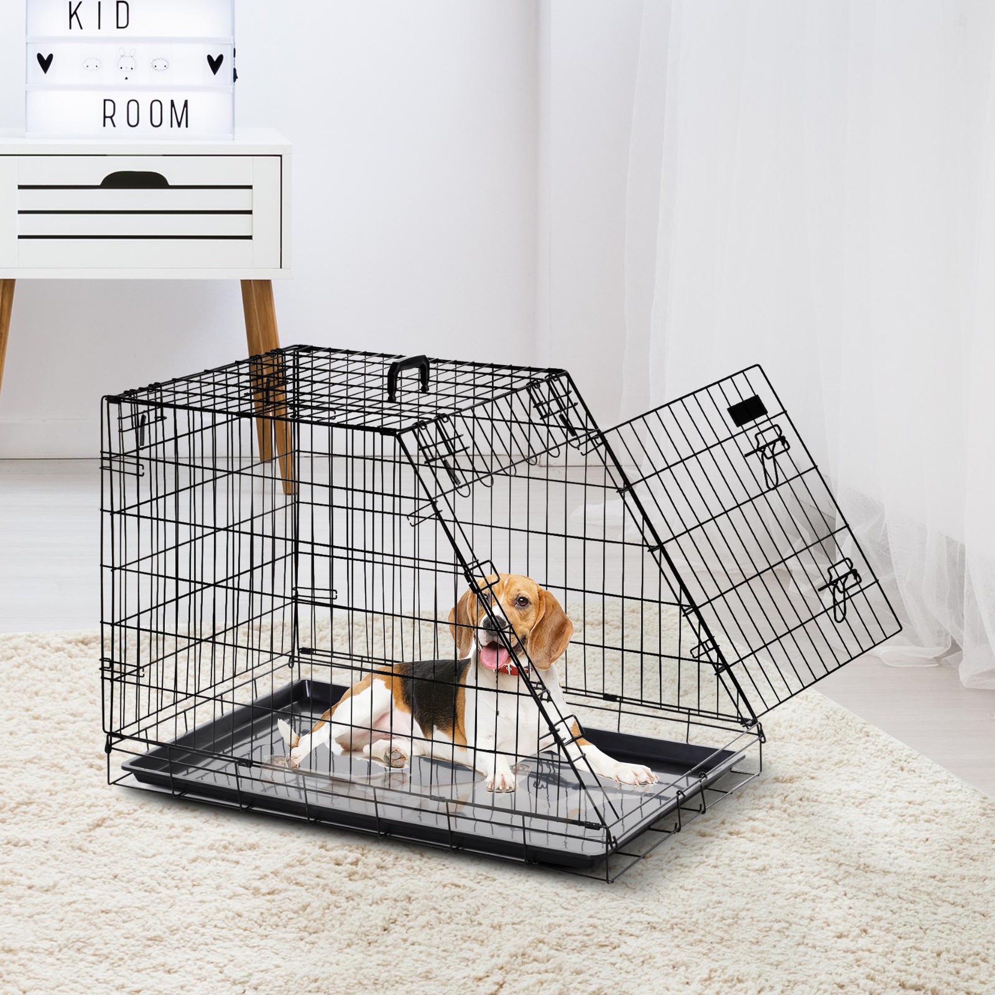 Voir la diapositive 2 : PAWHUT Cage de transport pour chien taille l dim. 76l x 48l x 55h cm métal noir