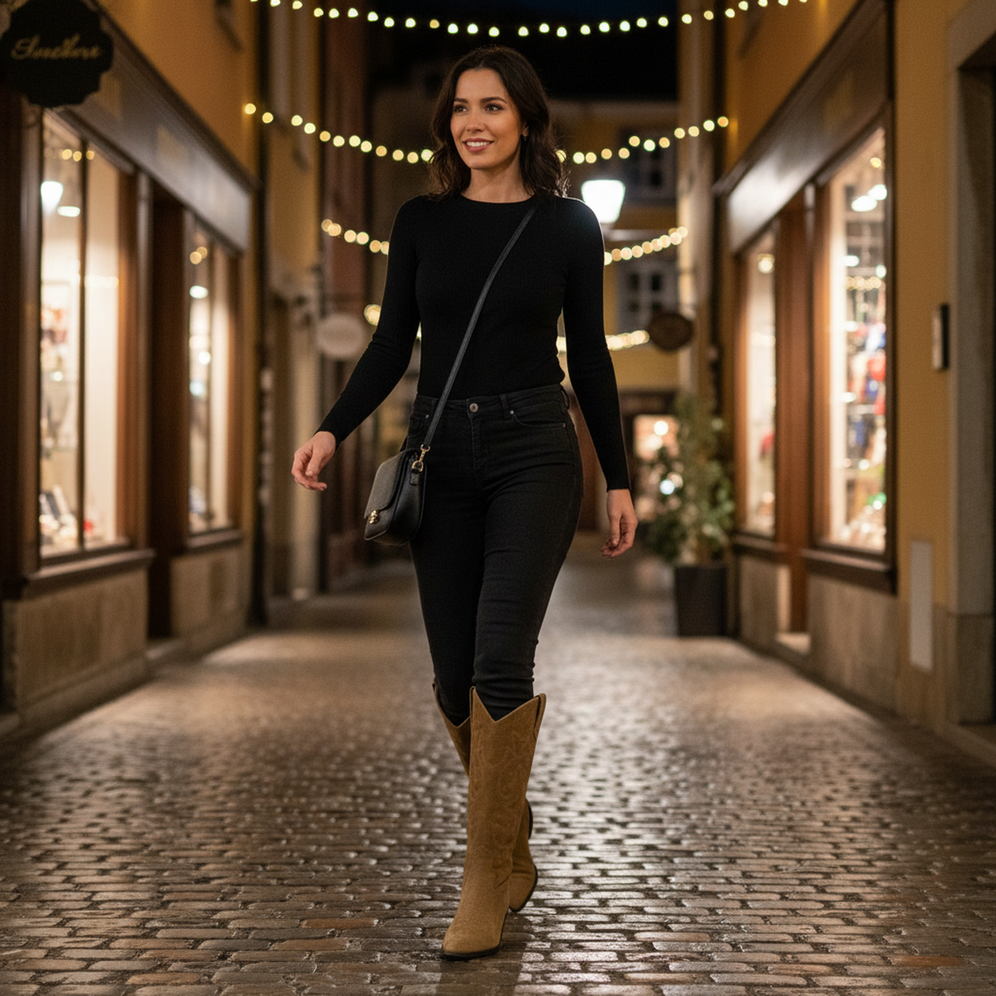 Voir la diapositive 5 : OZABI Ozabi bottes santiag femme haute tige suédine talon bloc 4 cm bout pointu