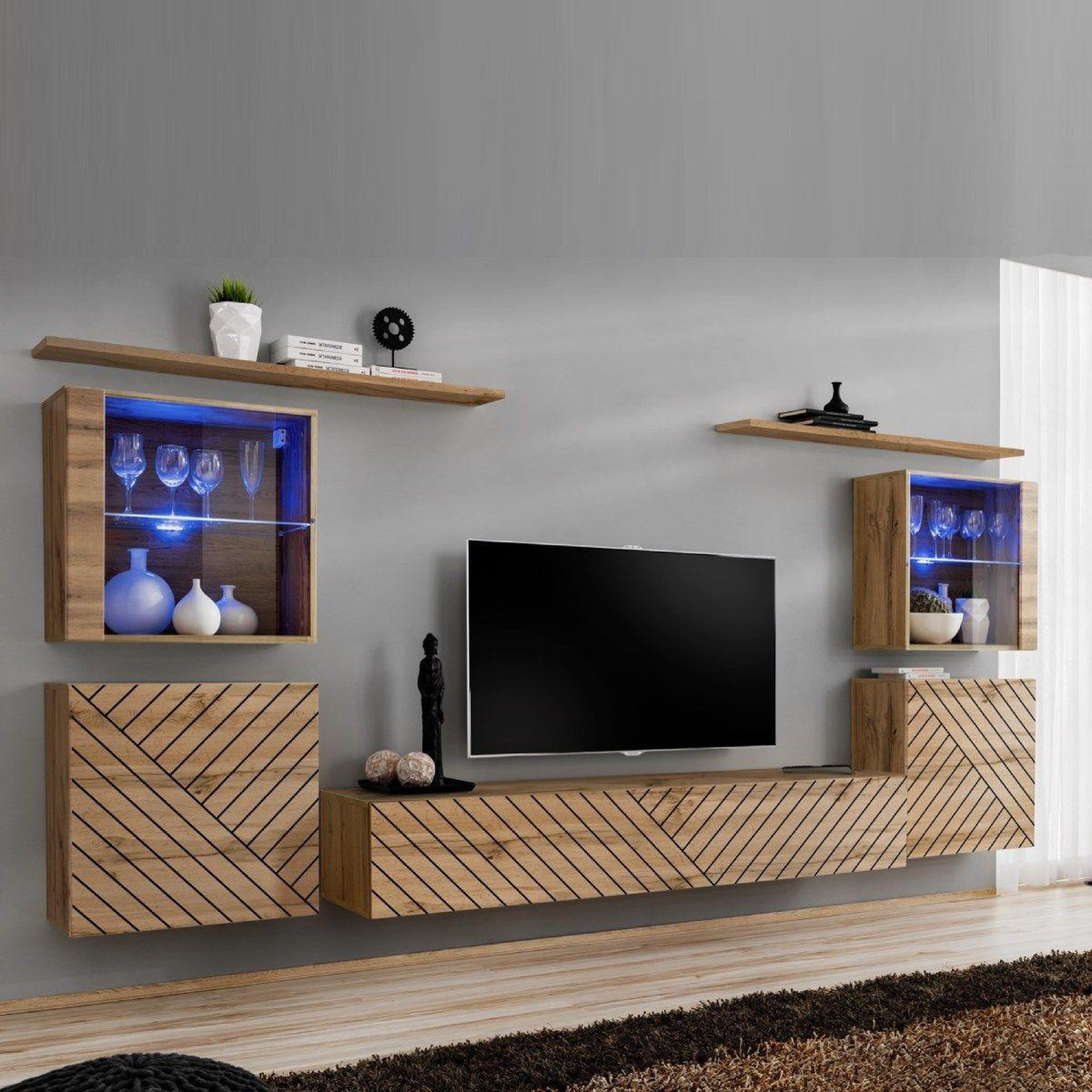 Paris Prix Ensemble meuble tv  switch lamel xiv  320cm naturel
