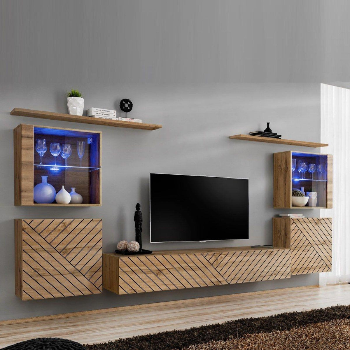 Paris Prix Ensemble Meuble TV  Switch Lamel XIV  320cm Naturel