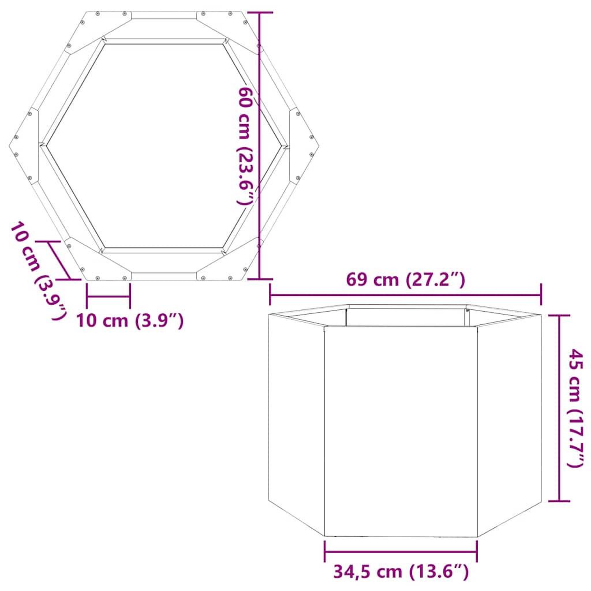 Voir la diapositive 6 : VIDAXL Jardiniere hexagone 69x60x45 cm acier inoxydable
