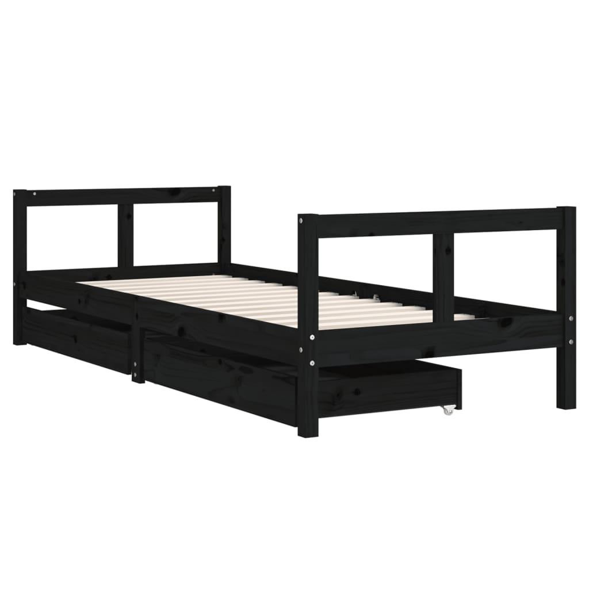 Voir la diapositive 3 : VIDAXL Cadre de lit enfant tiroirs noir 80x200 cm bois de pin massif