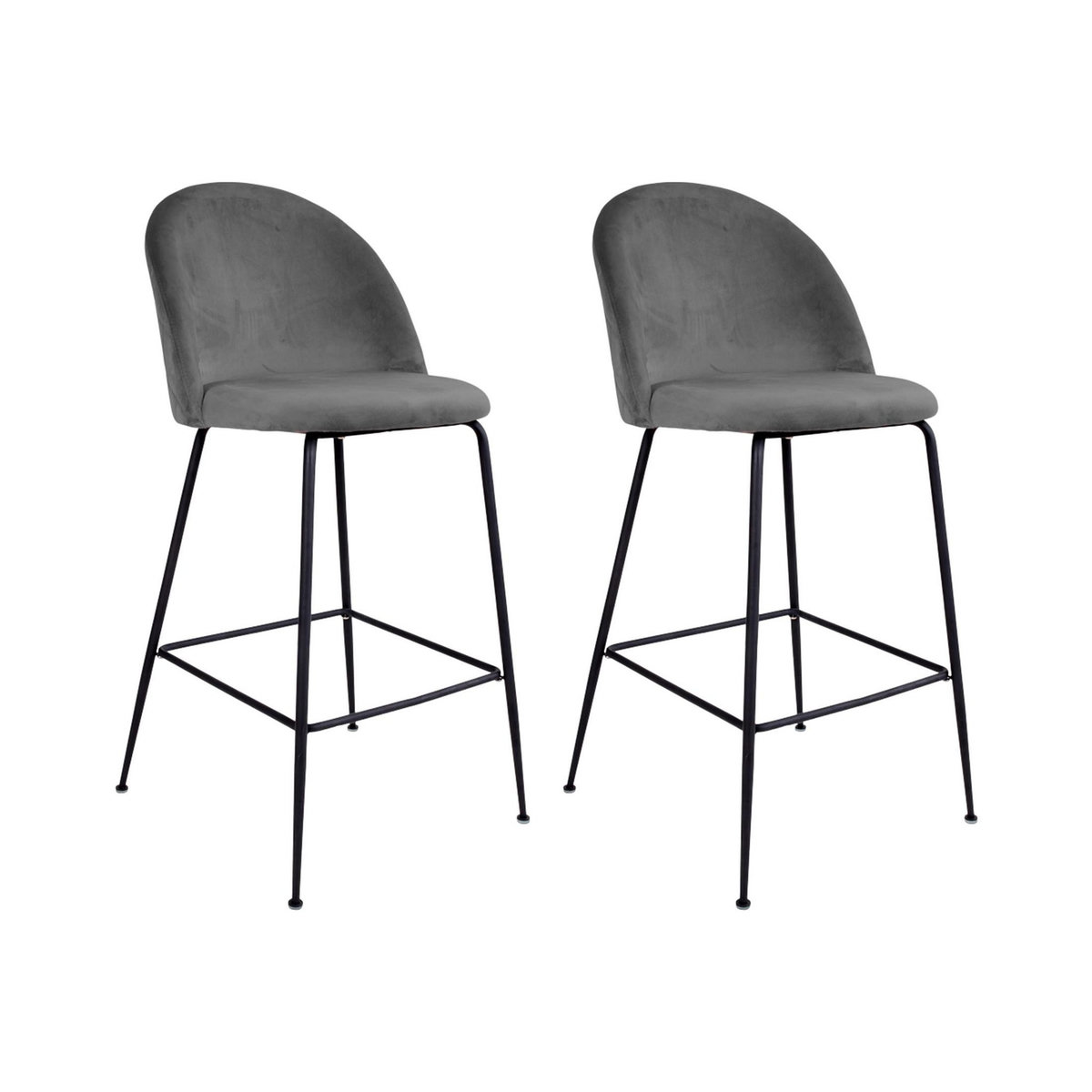 LISA DESIGN Antigua - lot de 2 tabourets de bar - en velours gris