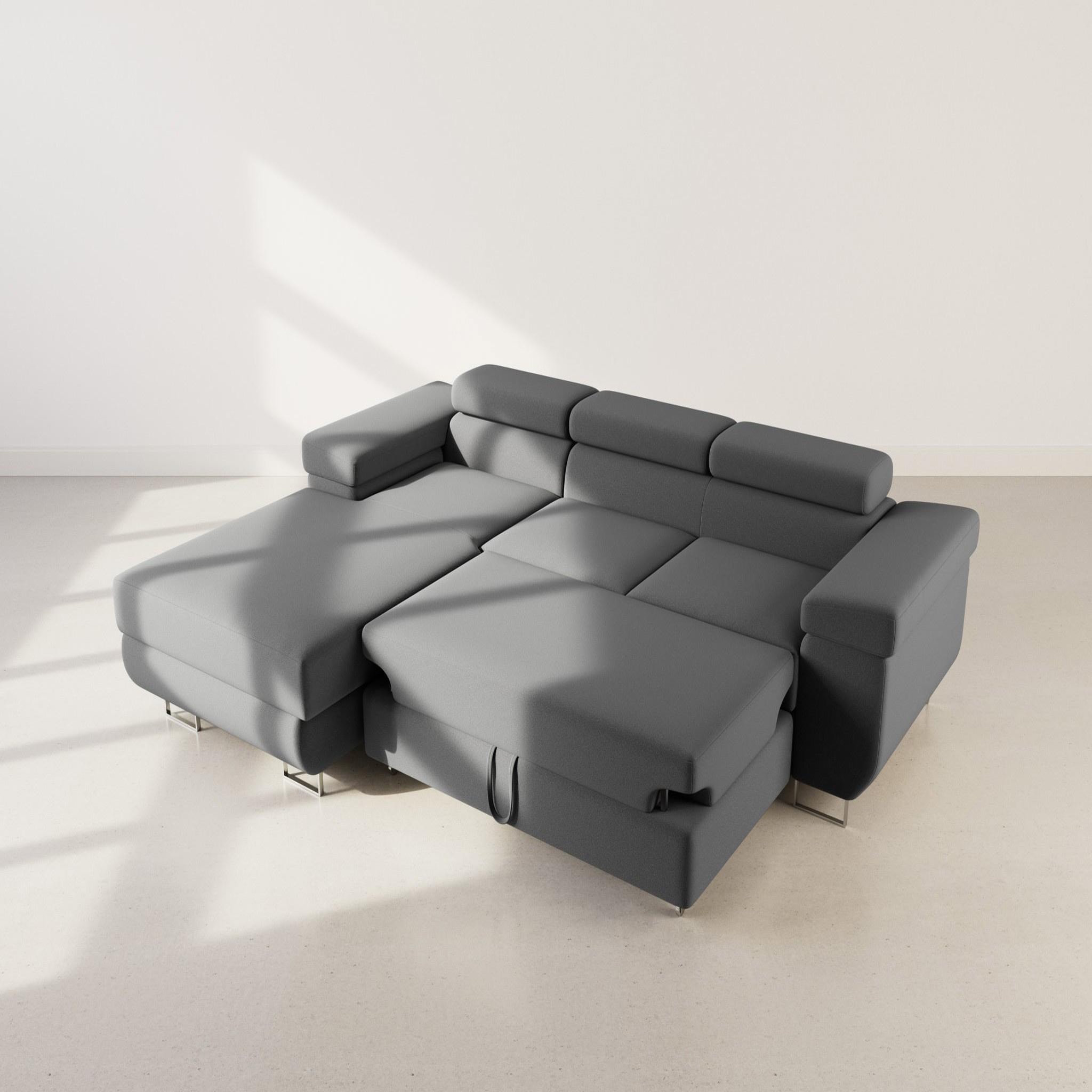 Voir la diapositive 2 : BEST MOBILIER Pablo - canapé d'angle gauche - 6 places - convertible avec coffre et têtières réglables - en velours