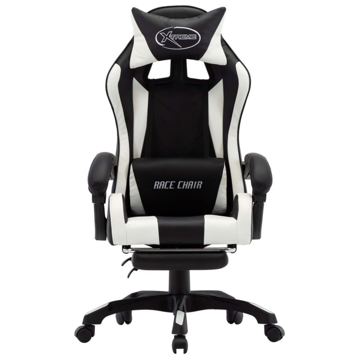 VIDAXL Fauteuil de jeux video et repose-pied Blanc et noir Similicuir