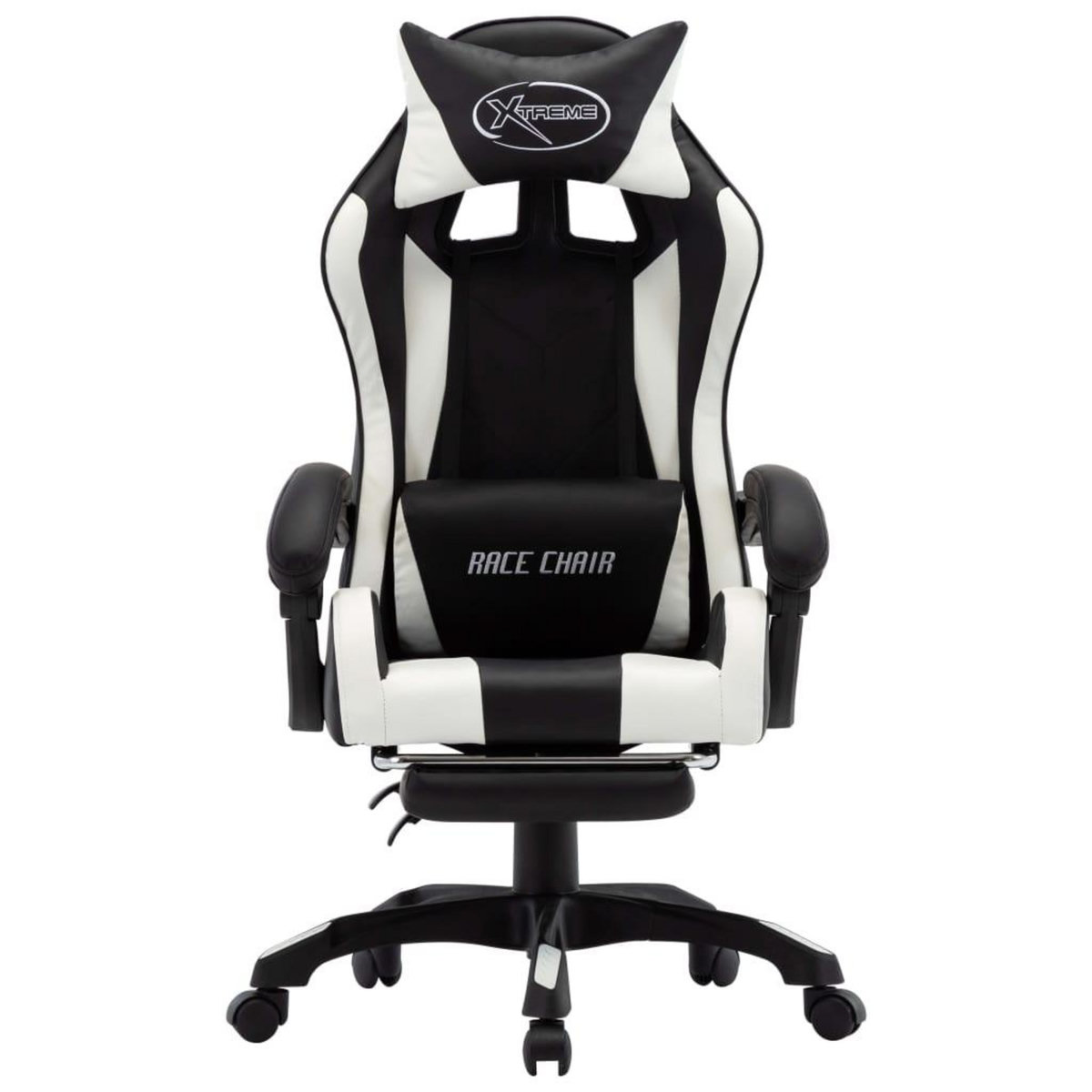 VIDAXL Fauteuil de jeux video et repose-pied Blanc et noir Similicuir