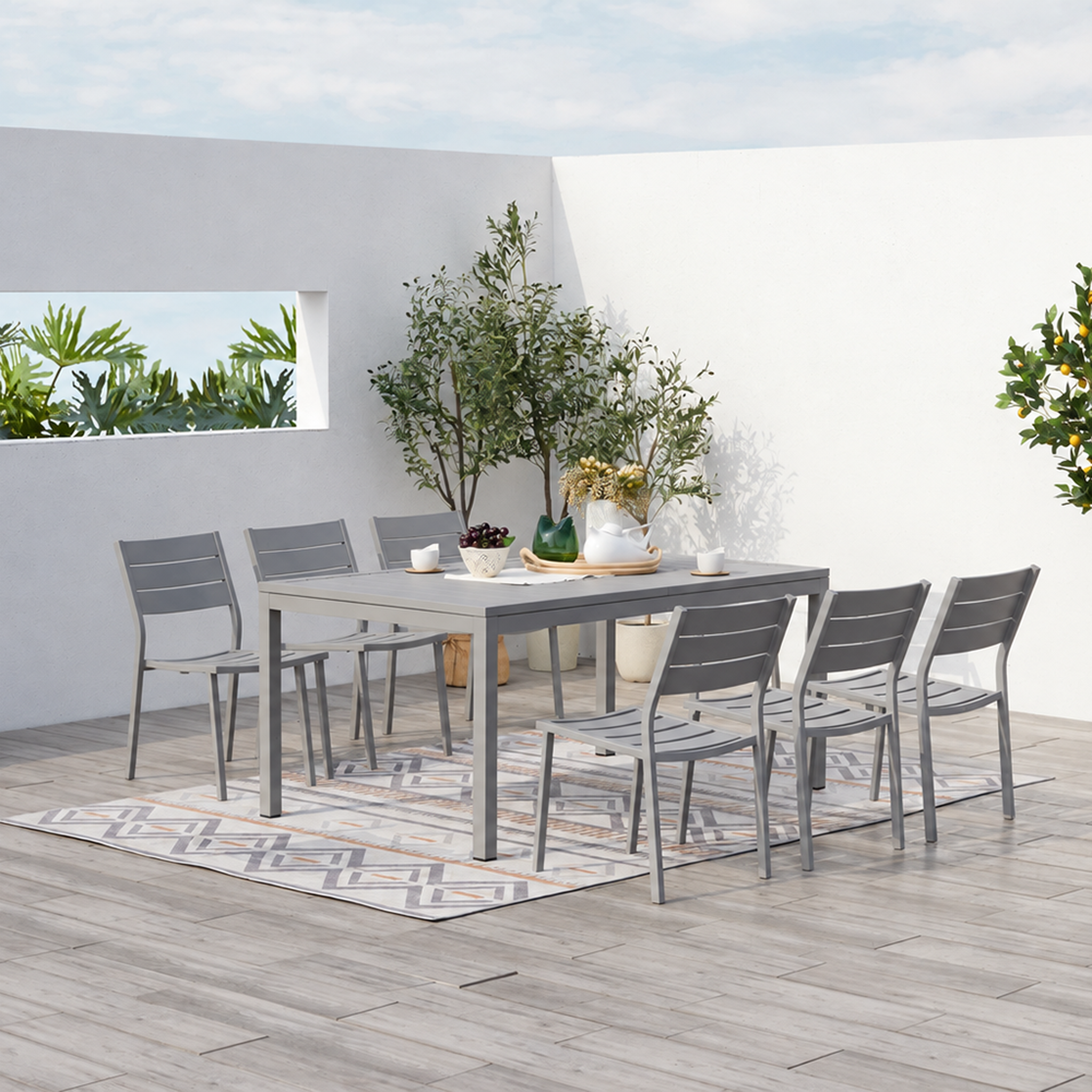 Voir la diapositive 5 : CONCEPT USINE Table de jardin extensible 6-8 personnes avec 6 chaises en aluminium MEZZANE
