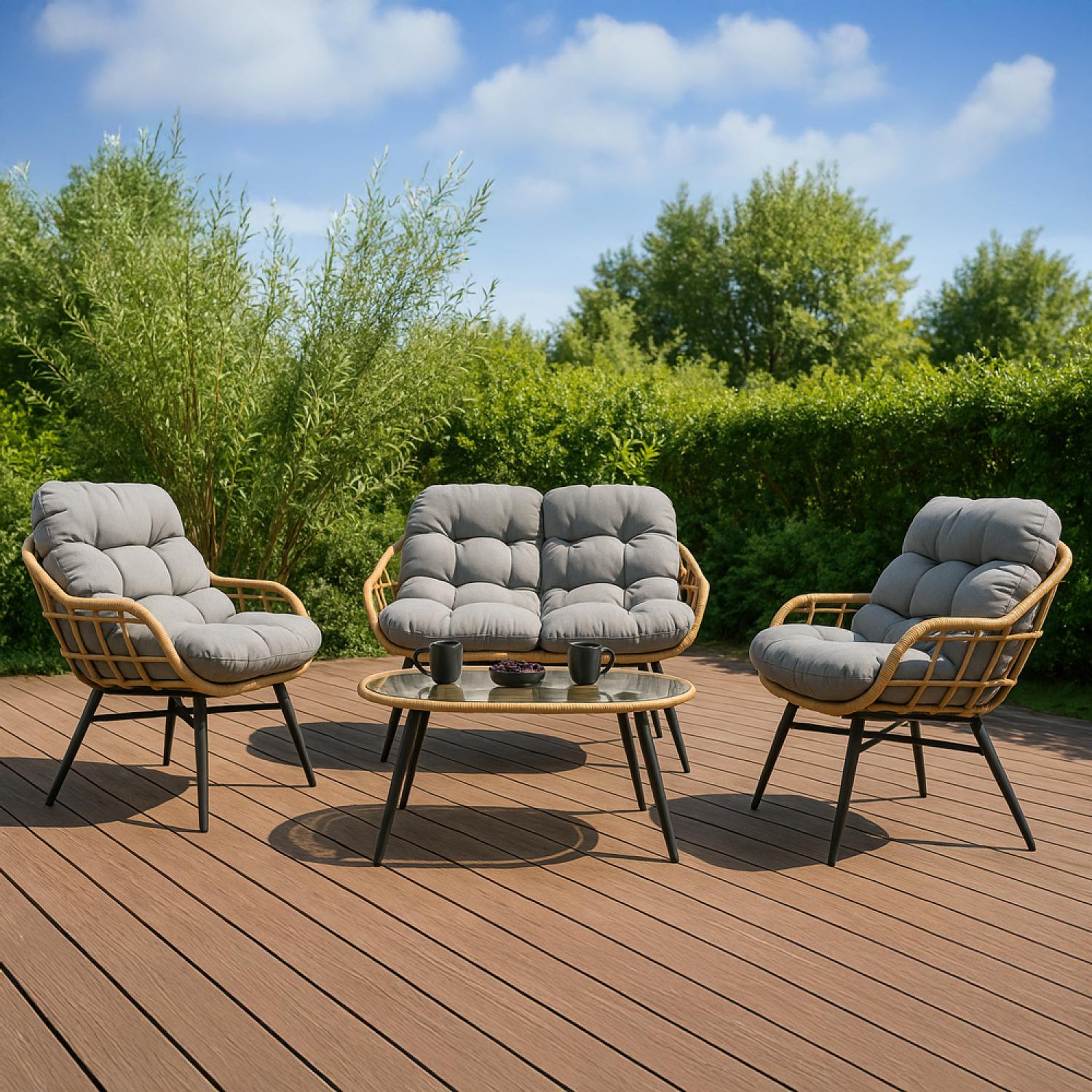 Voir la diapositive 2 : CONCEPT USINE Salon de jardin 4 places canapé + fauteuils gris foncé evora
