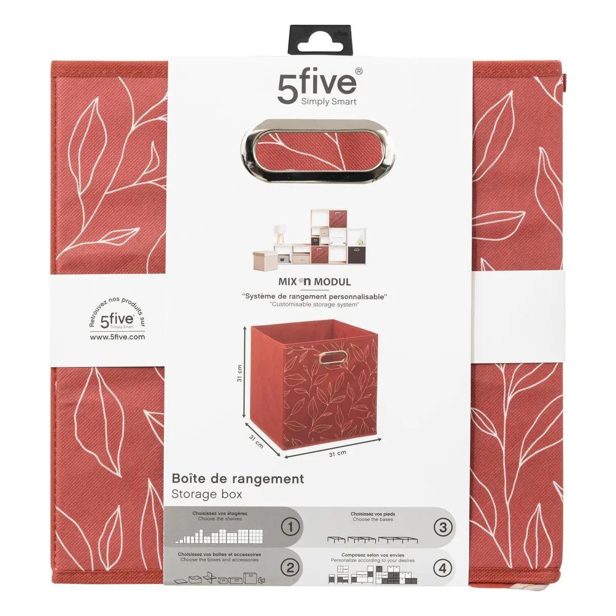 Voir la diapositive 3 : FIVE Boîte de rangement  minimaliste  31x31cm terracotta