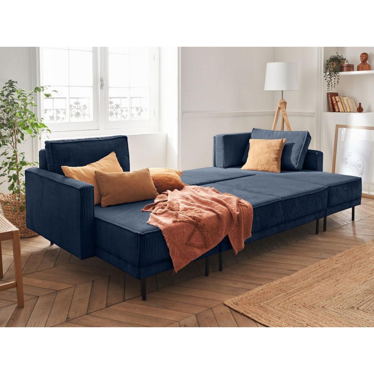 LISA DESIGN Charlie - canapé panoramique en u - 7 places - convertible avec coffre - en velours côtelé