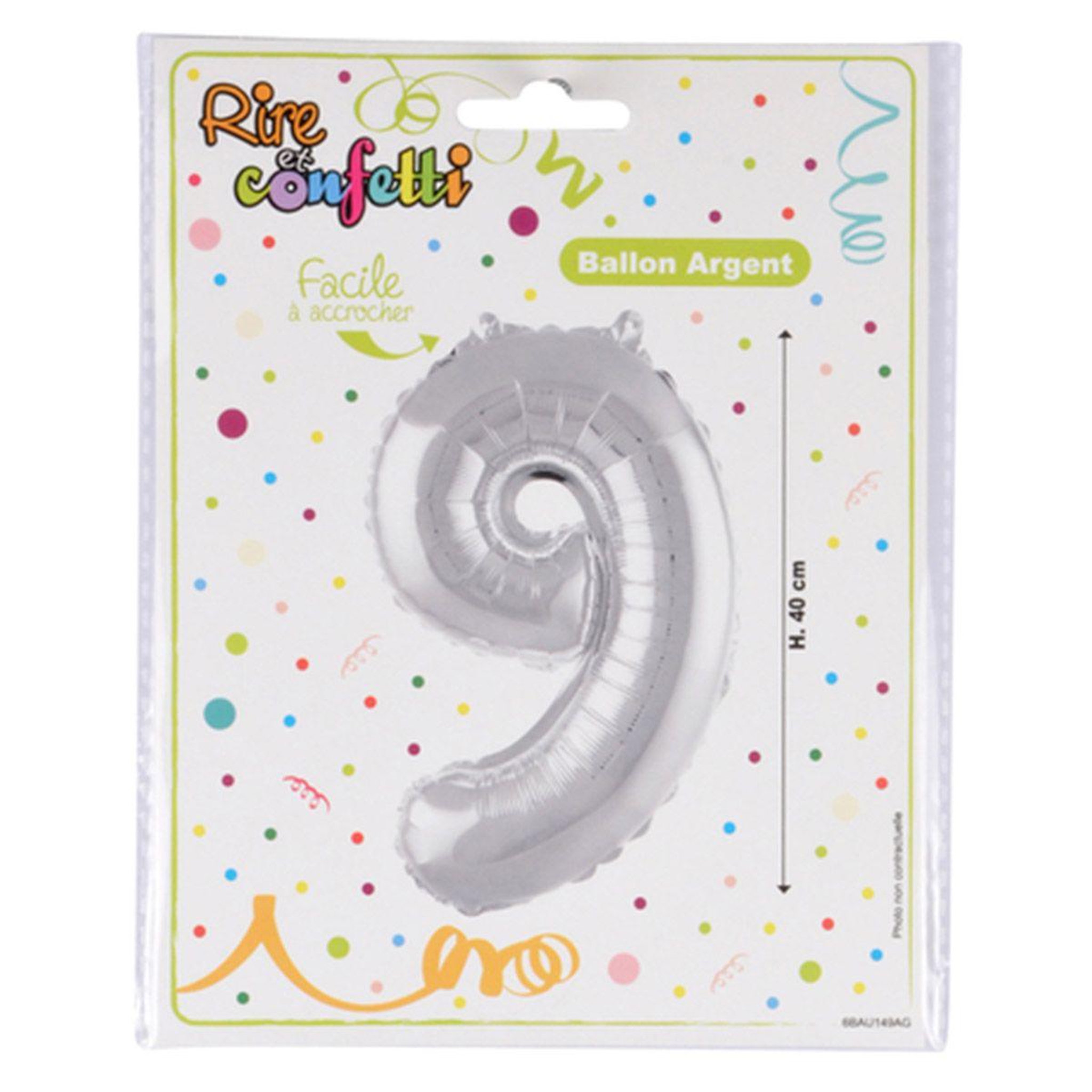 Voir la diapositive 2 : HOMEA Ballon Gonflable Métallisé  Chiffre 9  40cm Argent