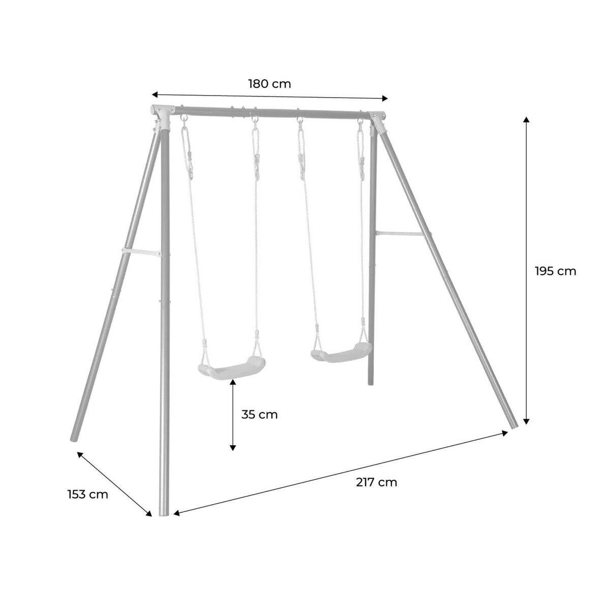SWEEEK Portique balançoire double en métal BISE. 2 places. noir et vert. acier. L 217 x P 153 x H 195 cm