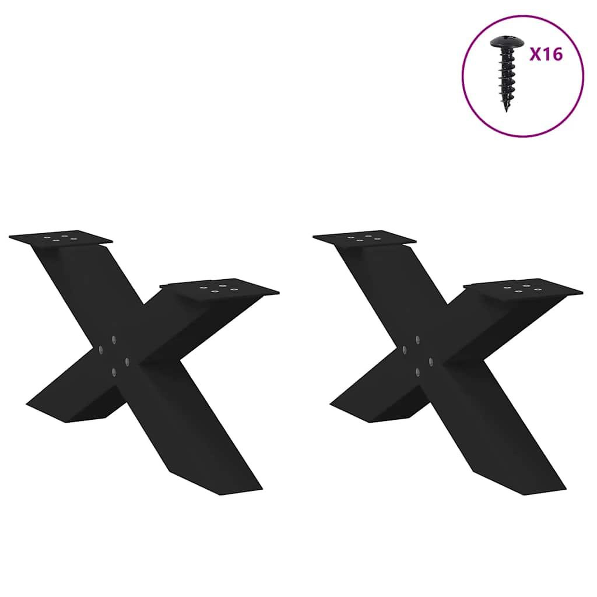 Voir la diapositive 3 : VIDAXL Pieds de table basse forme de X 2 pcs noir 70x(30-31) cm acier