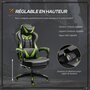 Voir la diapositive 5 : VINSETTO Vinsetto Fauteuil de bureau gamer style baquet racing - pivotant, inclinable - coussin lombaire, tétière, repose-pieds inclus - revêtement synthétique vert noir