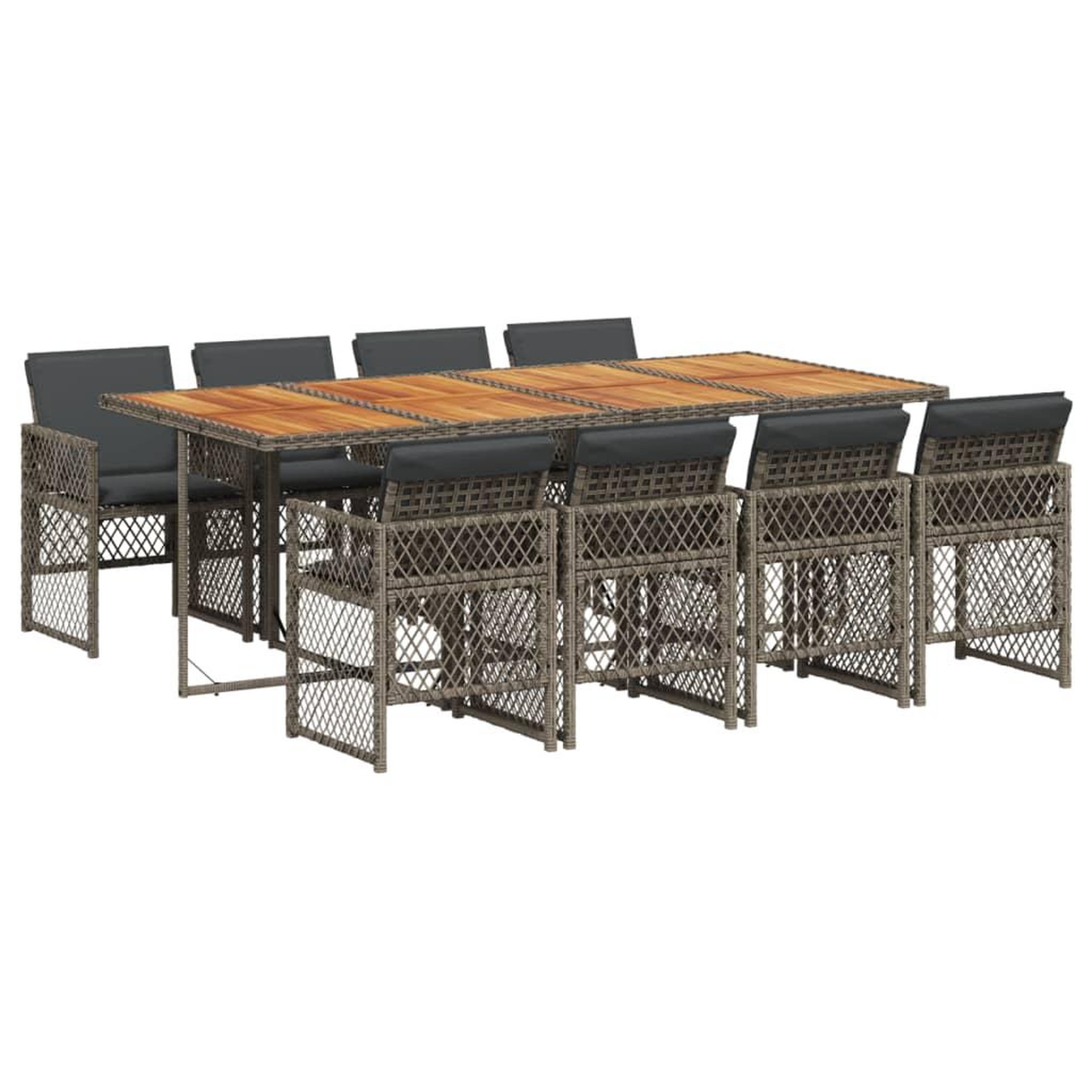 Voir la diapositive 2 : VIDAXL Ensemble a manger de jardin 9 pcs coussins gris resine tressee