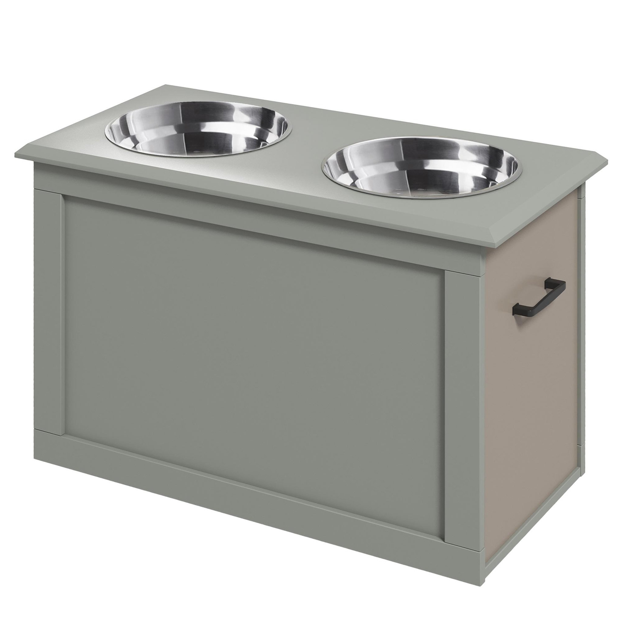 Voir la diapositive 1 : PAWHUT Gamelle double chien chat Porte-gamelles surélevé dim. 60L x 30l x 41H cm 2 gamelles poignées coffre MDF