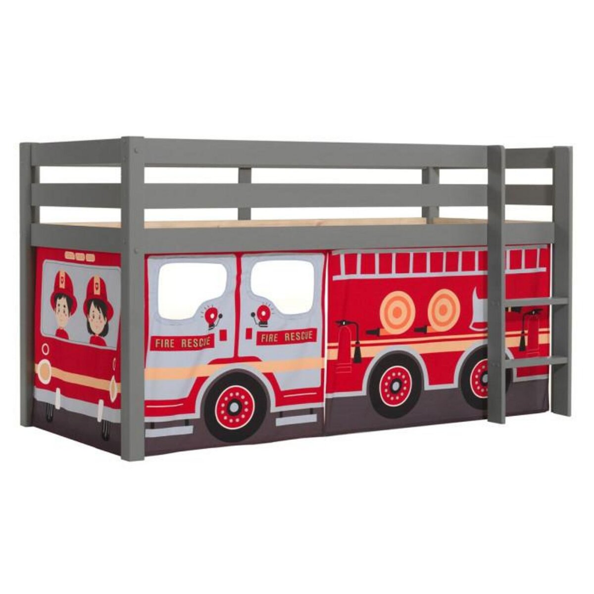 Paris Prix Lit Enfant Surélevé  Pino Fire Truck  90x200cm Gris