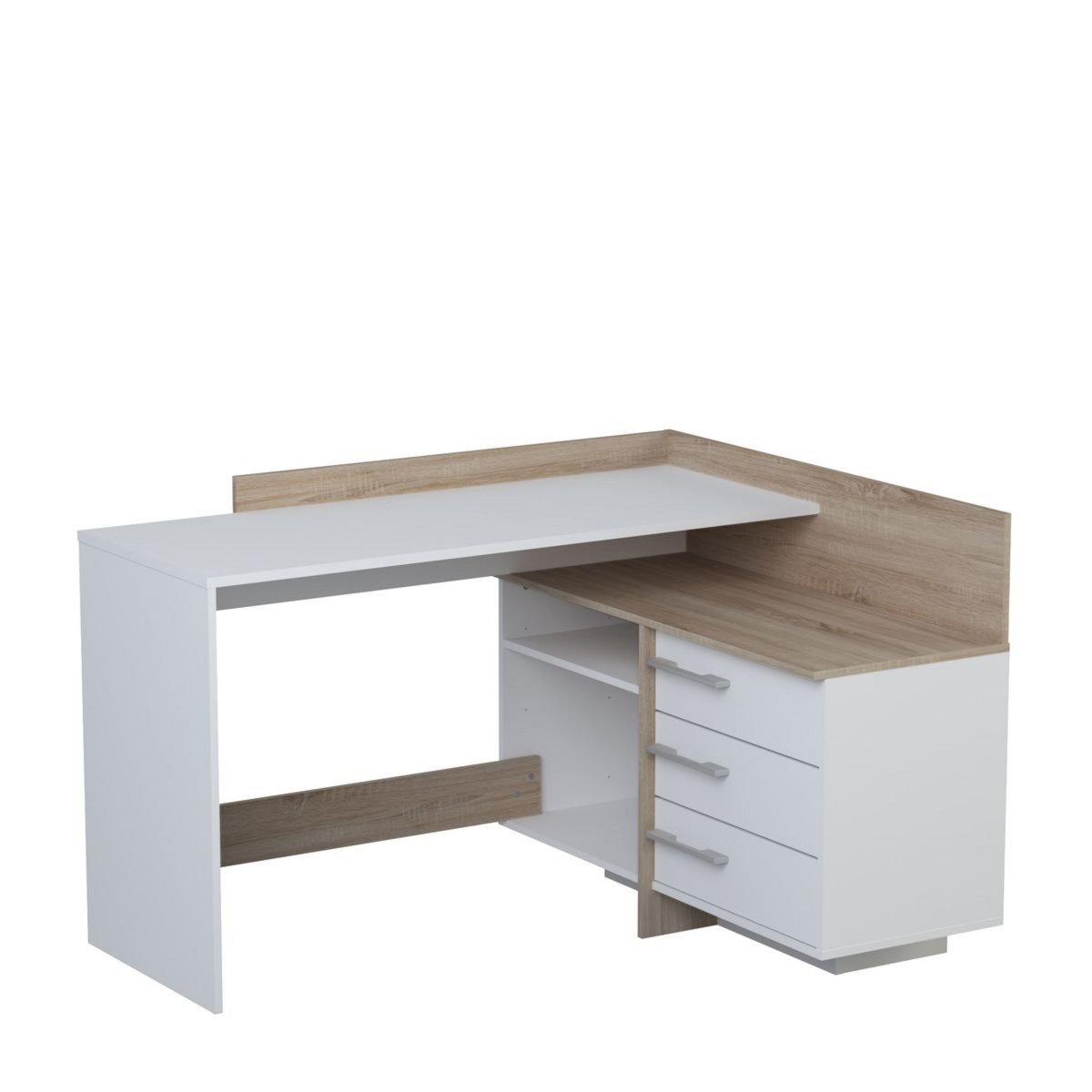 Bureau d'angle 3 tiroirs et rangements L128cm PITA