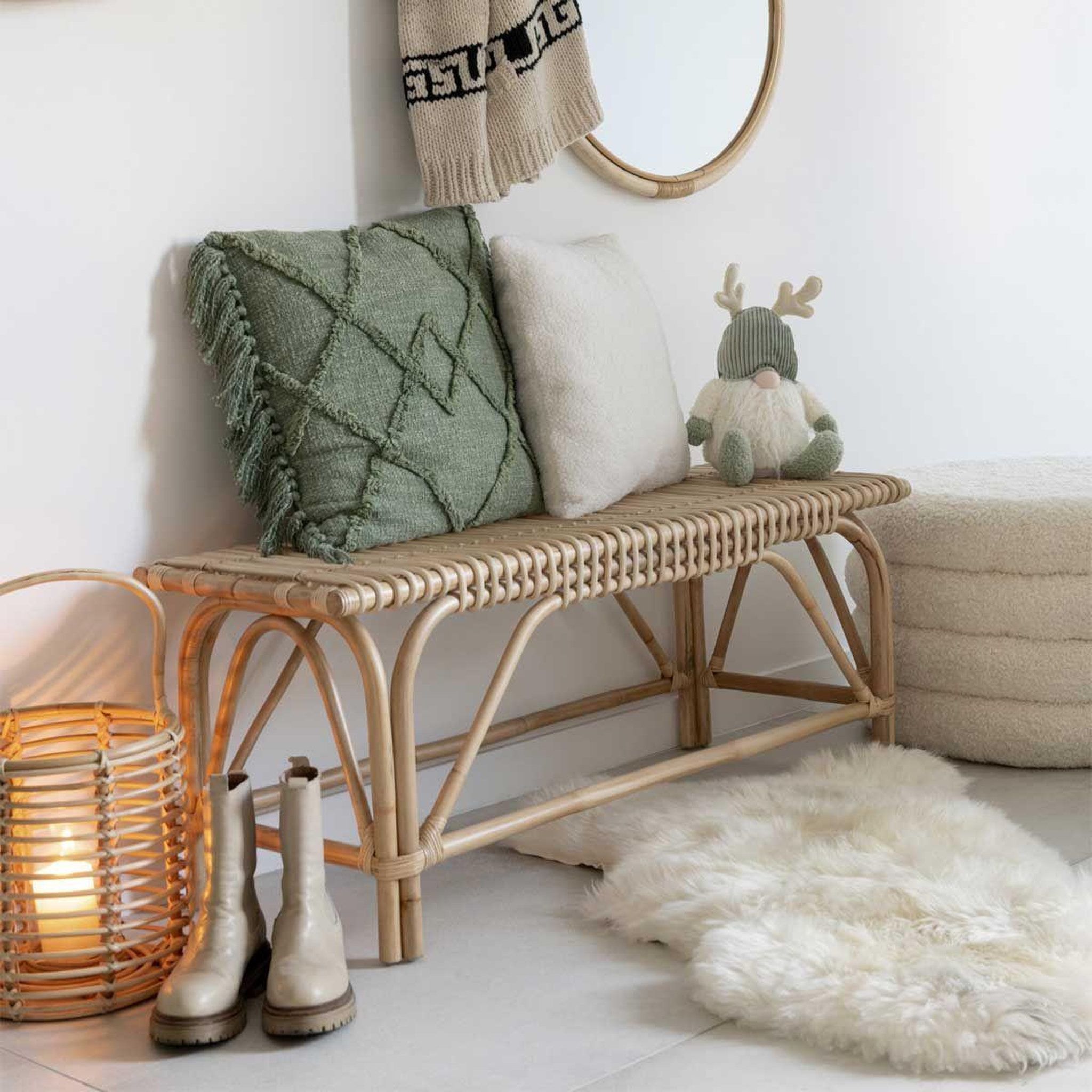 Voir la diapositive 2 : J-LINE Pouf rond design  teddy  65cm blanc