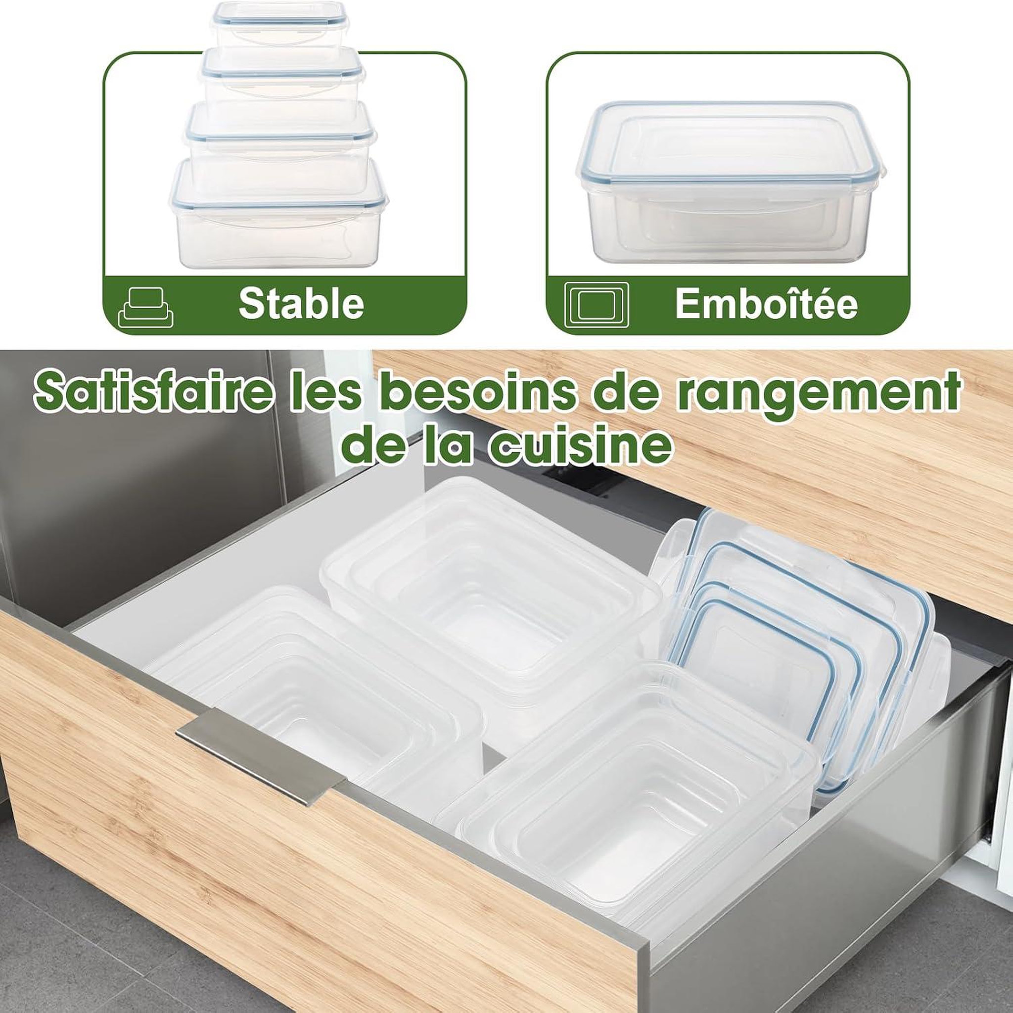 Voir la diapositive 5 : YASHE Boîtes alimentaires, 4 récipients avec couvercles