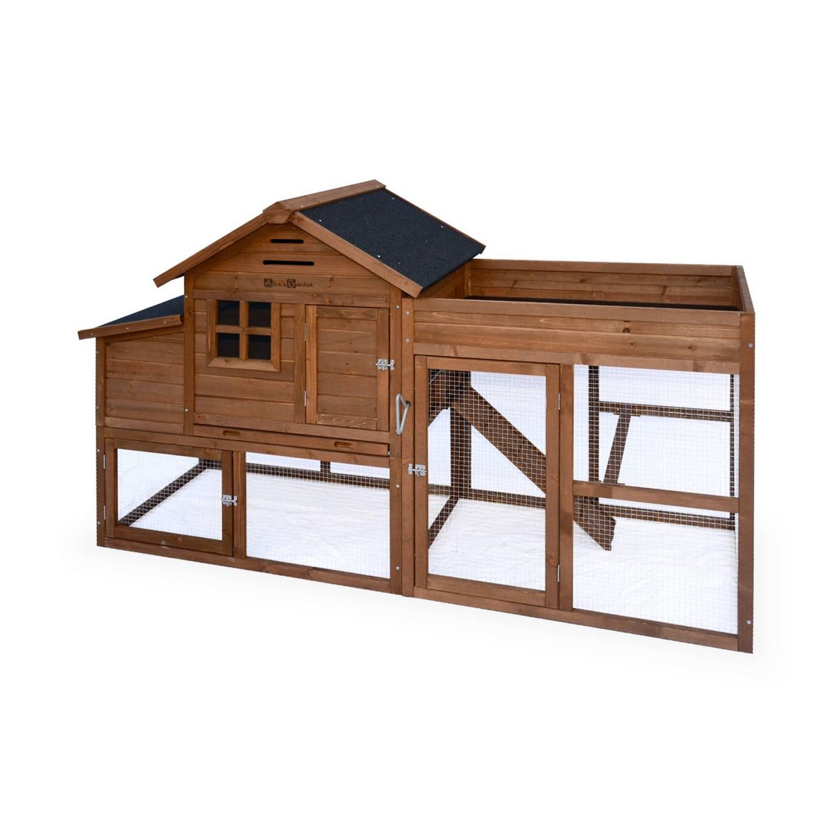SWEEEK Poulailler en bois avec carré potager CAMPINE. 3 poules. cage à poule avec enclos. poulailler avec jardinière