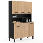 ID MARKET Buffet de cuisine 120 CM CINA 6 portes + tiroir noir et façon hêtre