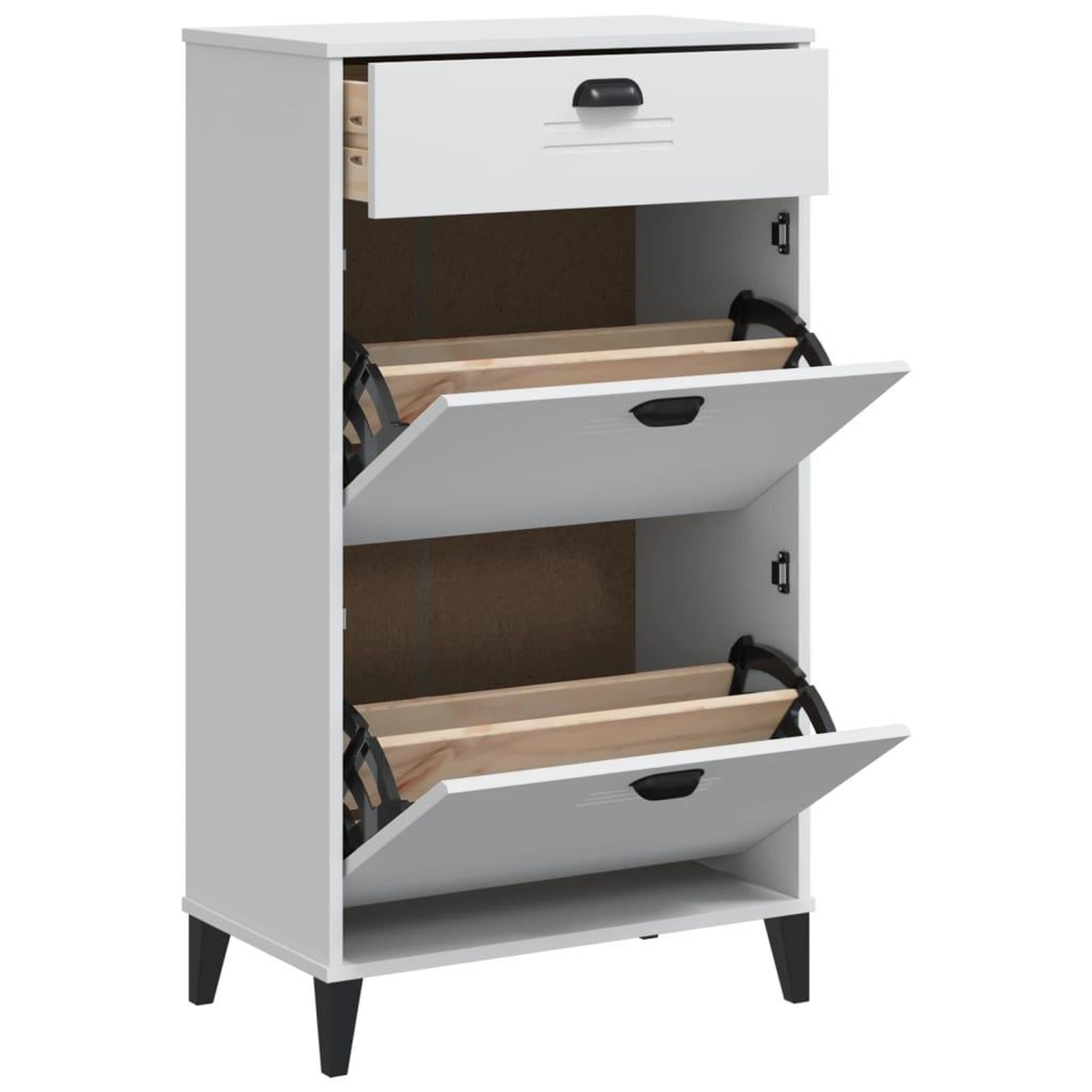 Voir la diapositive 2 : VIDAXL Armoire a chaussures VIKEN blanc bois d'ingenierie