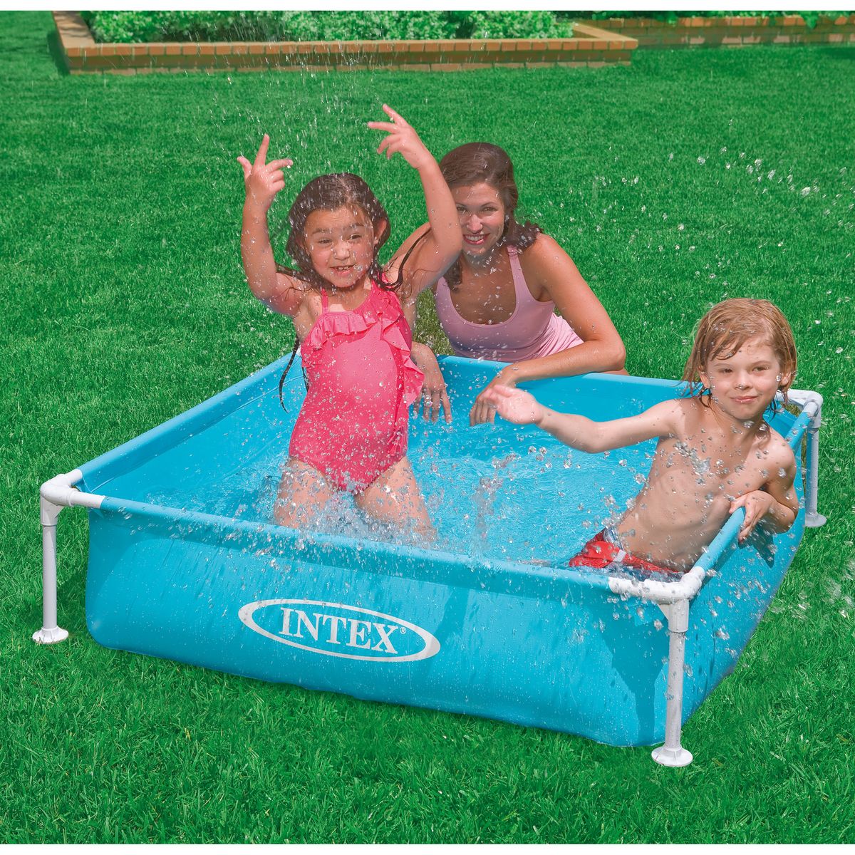INTEX Piscine tubulaire carrée enfant - 122x122x26cm - METAL FRAME JUNIOR