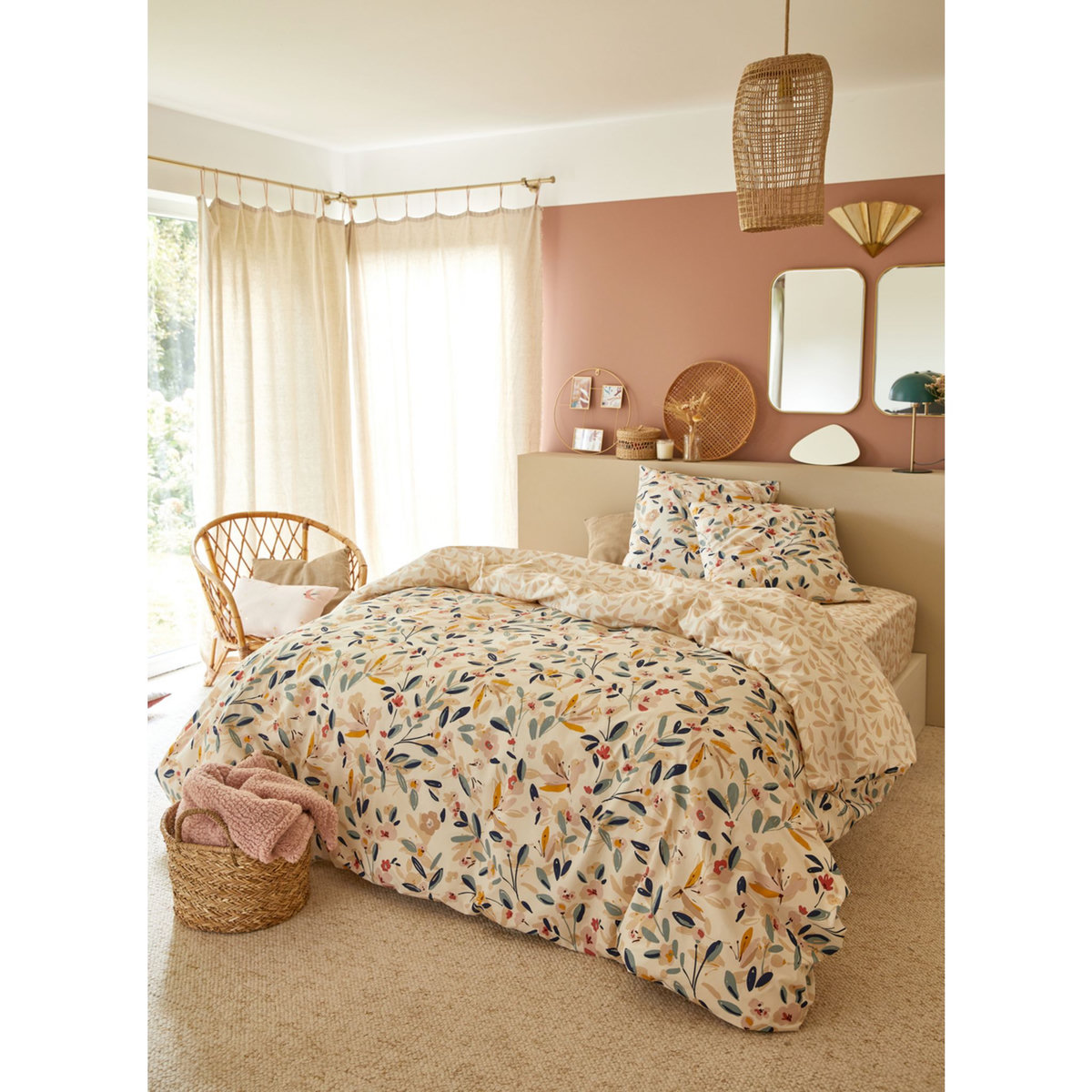 ACTUEL Parure housse de couette en percale de coton 70 fils EFFIE