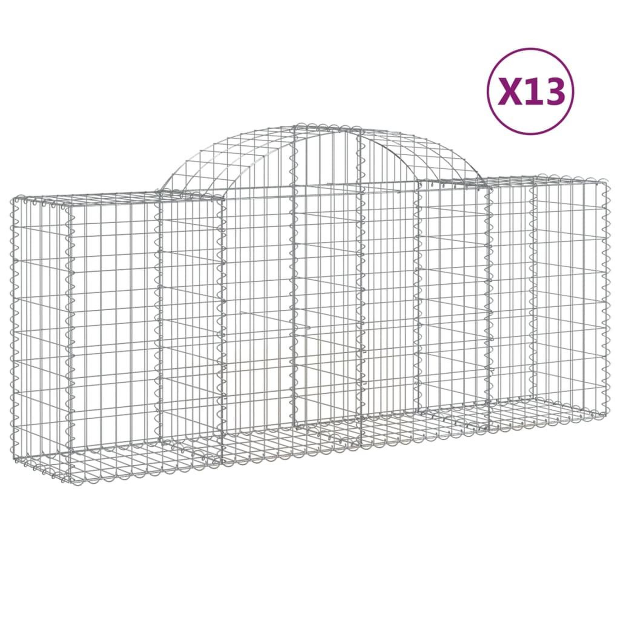 Voir la diapositive 2 : VIDAXL Paniers a gabions arques 13 pcs 200x50x80/100 cm Fer galvanise
