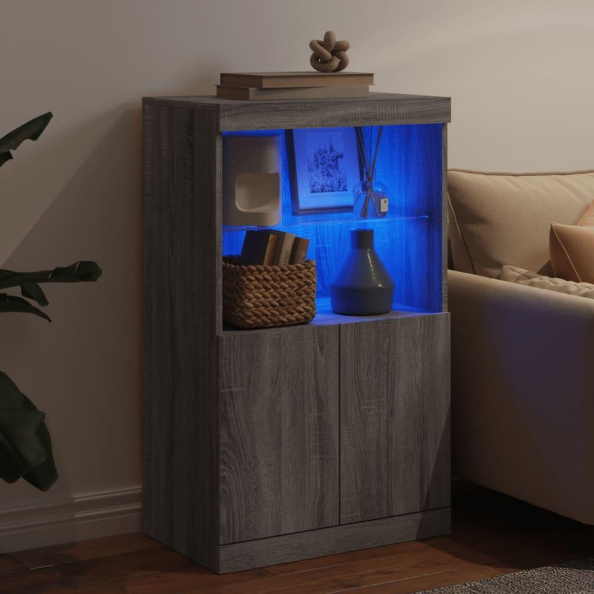 VIDAXL Buffet avec lumieres LED sonoma gris 60,5x37x100 cm