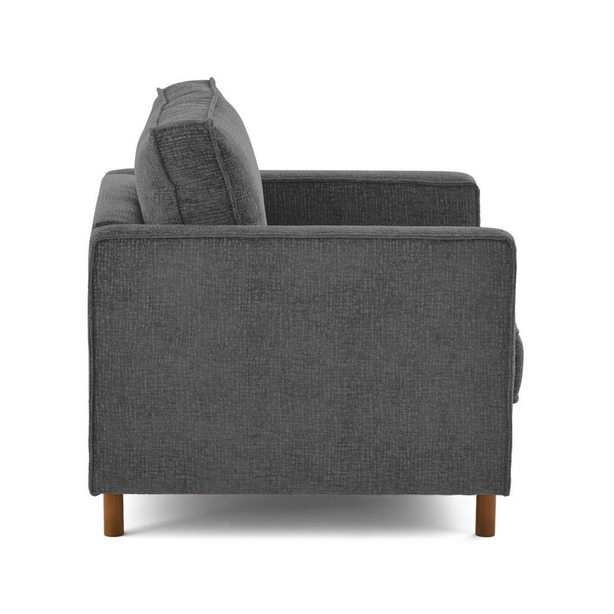 LISA DESIGN Jake - fauteuil en tissu velours relief - pieds en bois foncé