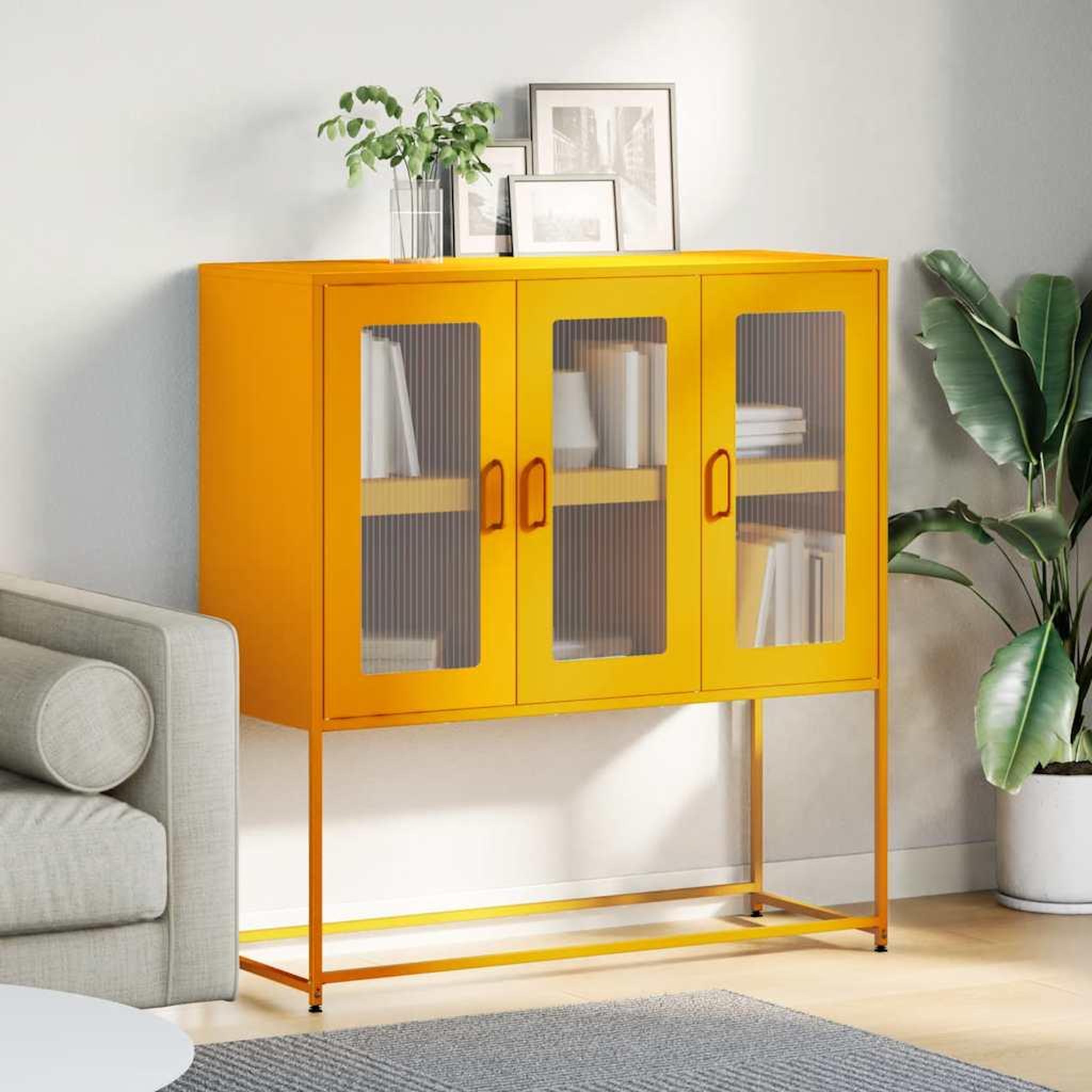 Voir la diapositive 4 : VIDAXL Buffet jaune moutarde 100,5x39x107 cm acier lamine a froid