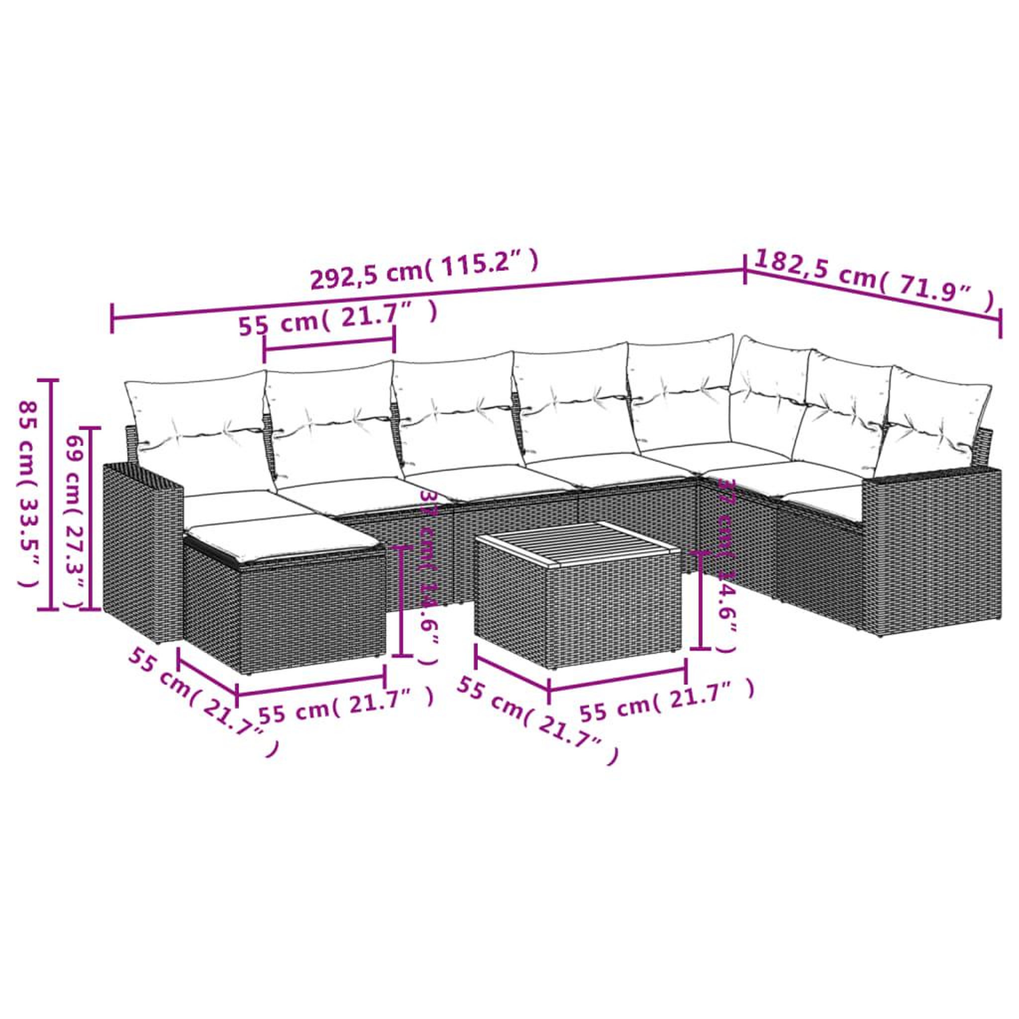 Voir la diapositive 4 : VIDAXL Salon de jardin avec coussins 9 pcs beige resine tressee