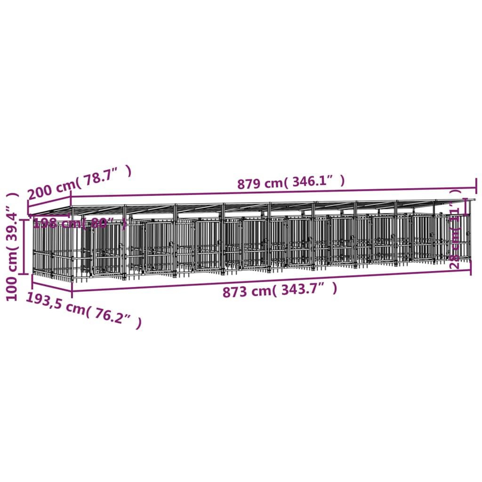 Voir la diapositive 6 : VIDAXL Chenil d'exterieur avec toit pour chiens Acier 16,89 m²