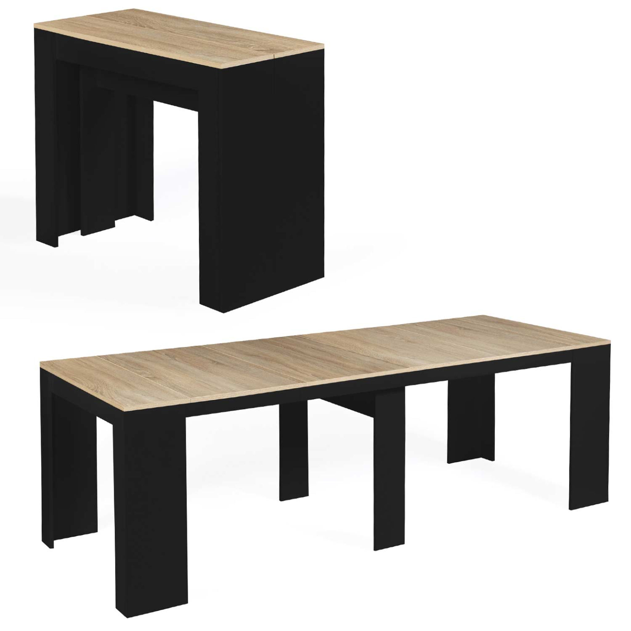 ID MARKET Table console extensible orlando 10 personnes 235 cm bois noir et façon hêtre