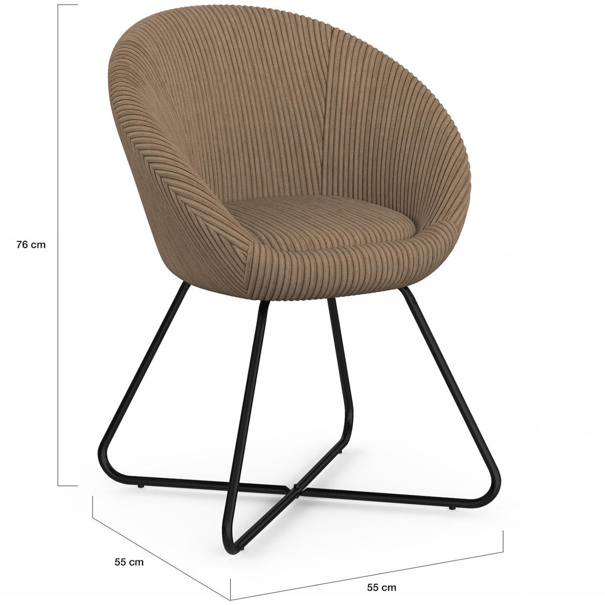 Voir la diapositive 5 : ID MARKET Fauteuil forme oeuf angelina en velours côtelé taupe pieds croisés noirs