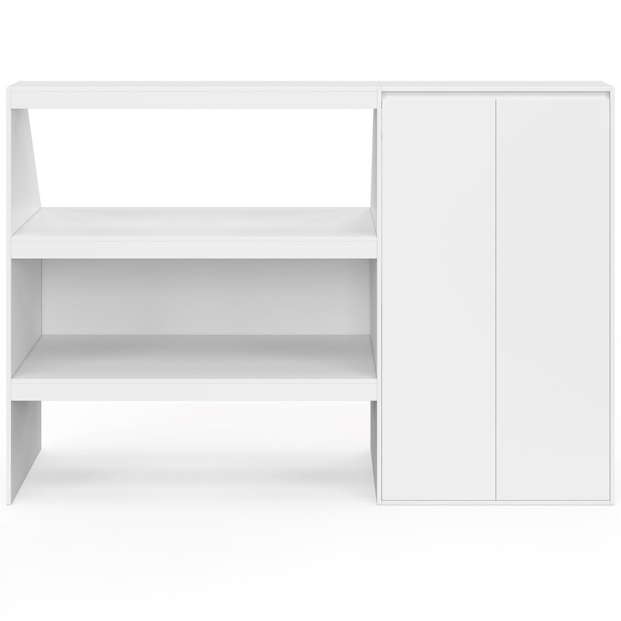 Voir la diapositive 3 : ID MARKET Ensemble étagère 2 niveaux + armoire 2 portes sous pente tomi blanc