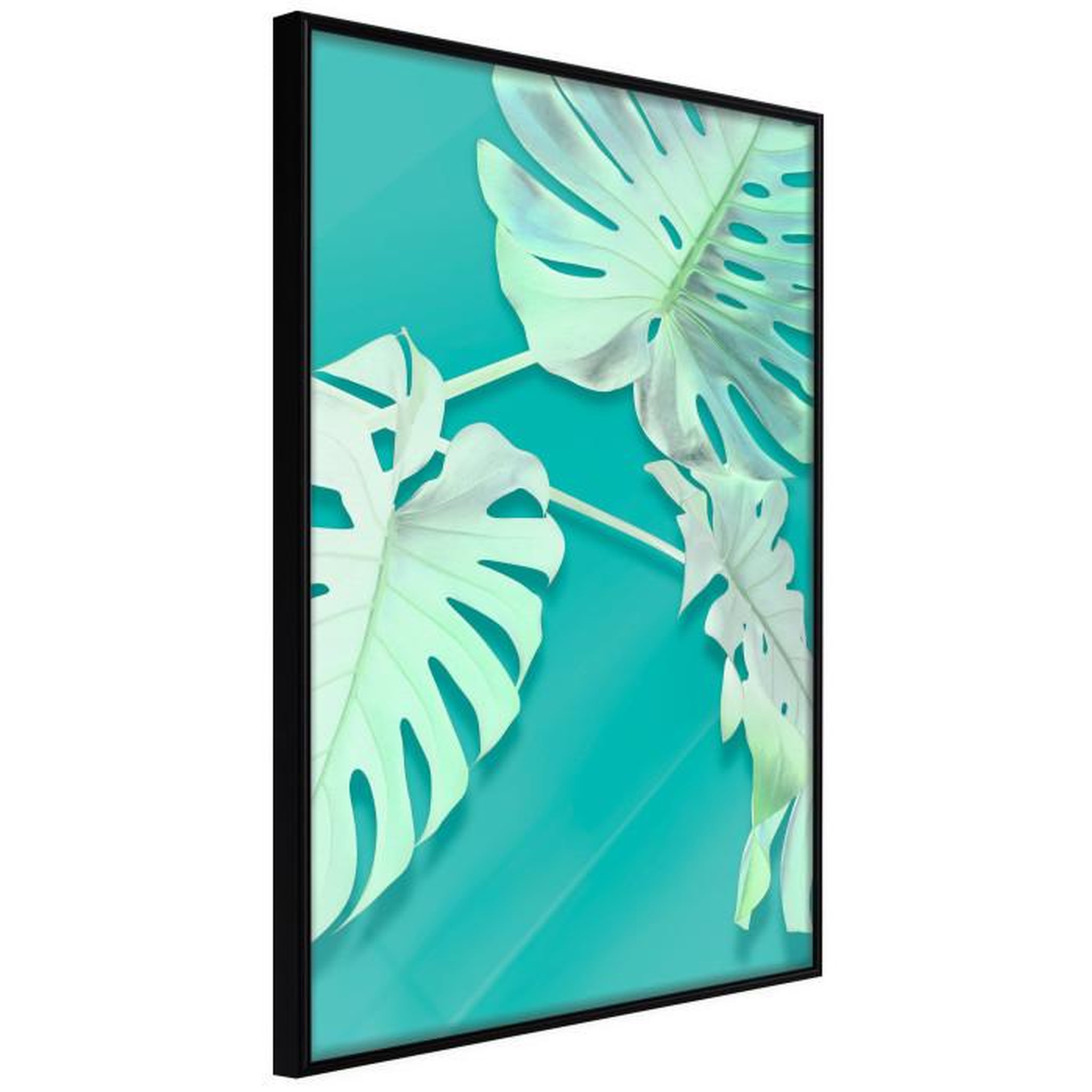 Paris Prix Affiche Murale Encadrée  Teal Monstera. Coloris disponibles : Noir, Jaune