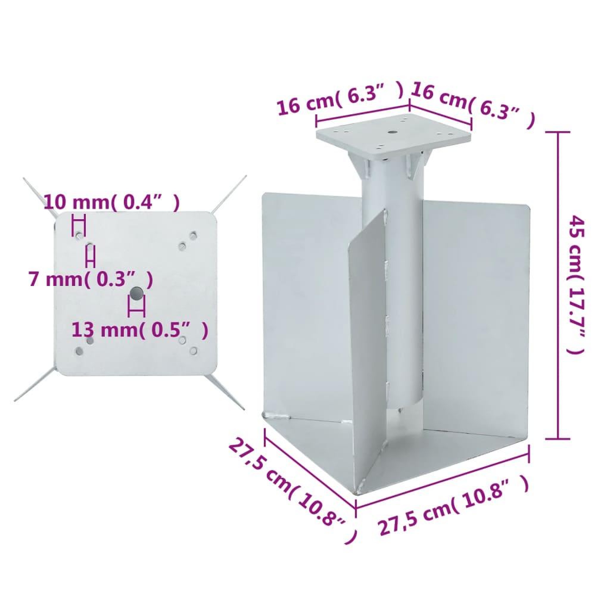 Voir la diapositive 6 : VIDAXL Base de parasol enterre argente 27,5x27,5x45 cm acier