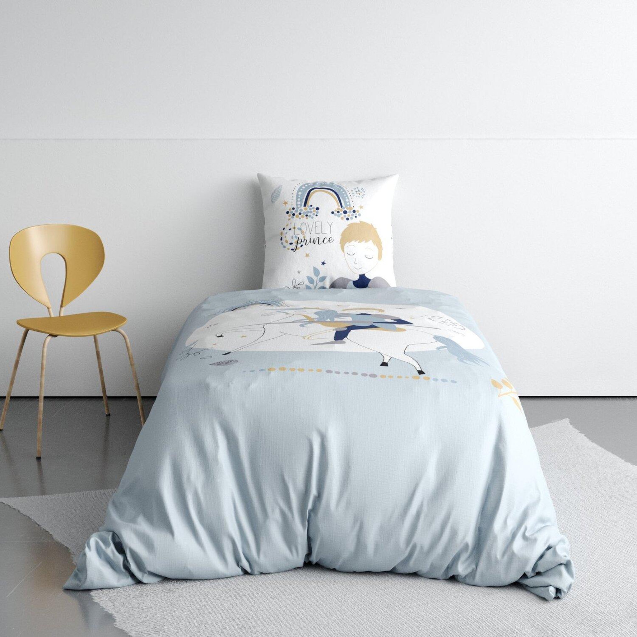 Les Ateliers du Linge Parure de couette 2pcs 140x200cm 100% coton 47 fils/cm2-lovely prince. Coloris disponibles : Blanc