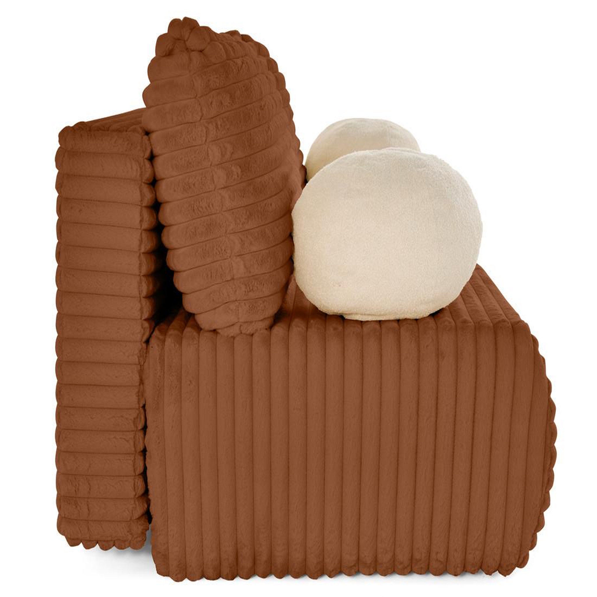 Voir la diapositive 6 : BEST MOBILIER Marvin - canapé 3 places convertible et coffre en fausse fourrure côtelée avec 2 coussins boule inclus