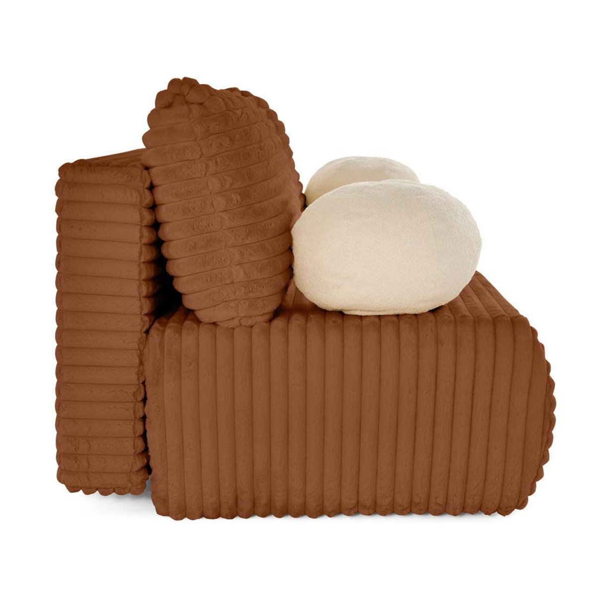 BEST MOBILIER Marvin - canapé 3 places convertible et coffre en fausse fourrure côtelée avec 2 coussins boule inclus