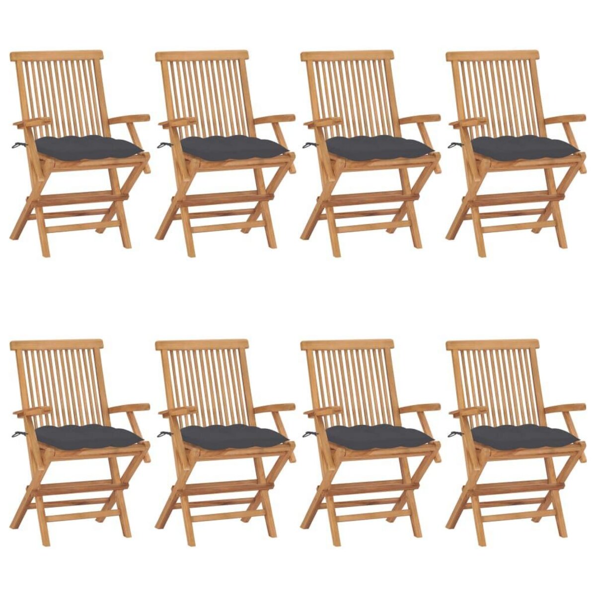 VIDAXL Chaises de jardin avec coussins anthracite lot de 8 Teck massif