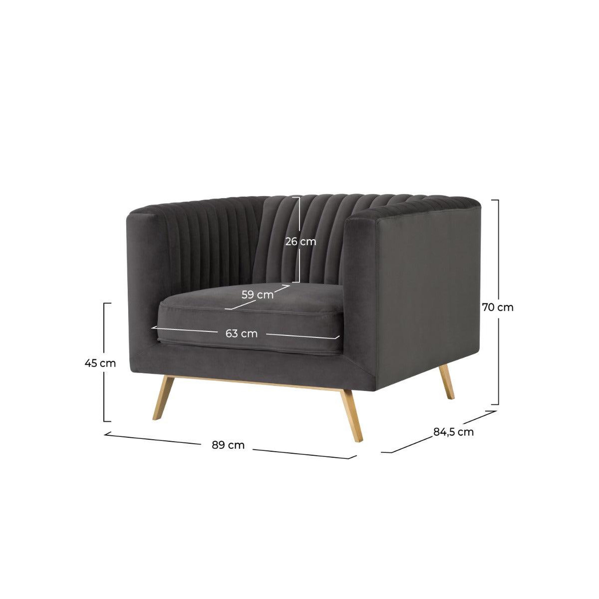 Voir la diapositive 4 : MAISON PAVANE Fauteuil en velours gris et pieds en métal doré-gatsby