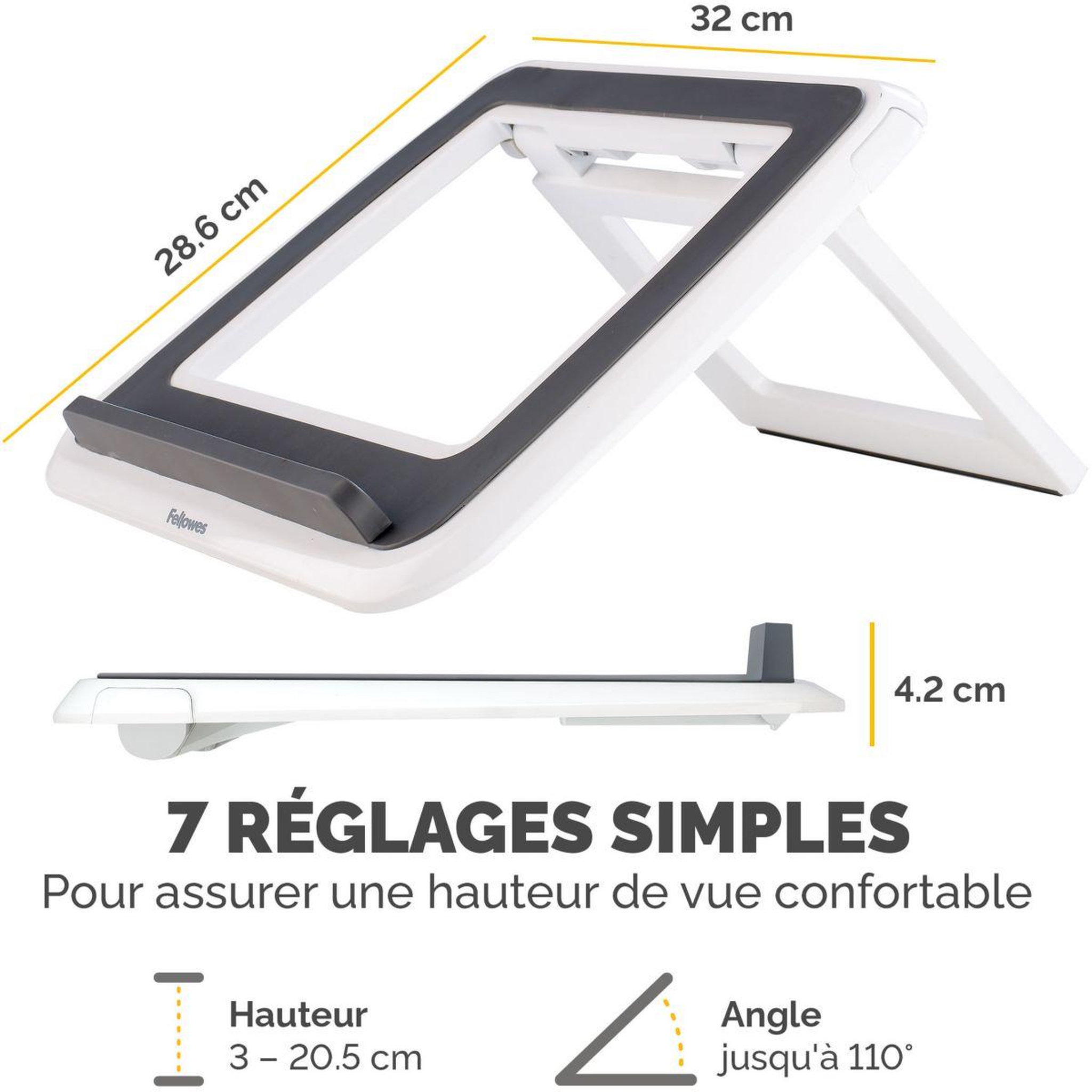 Voir la diapositive 4 : Fellowes SUPPORT pc portable ergonomique Quicklift I blan