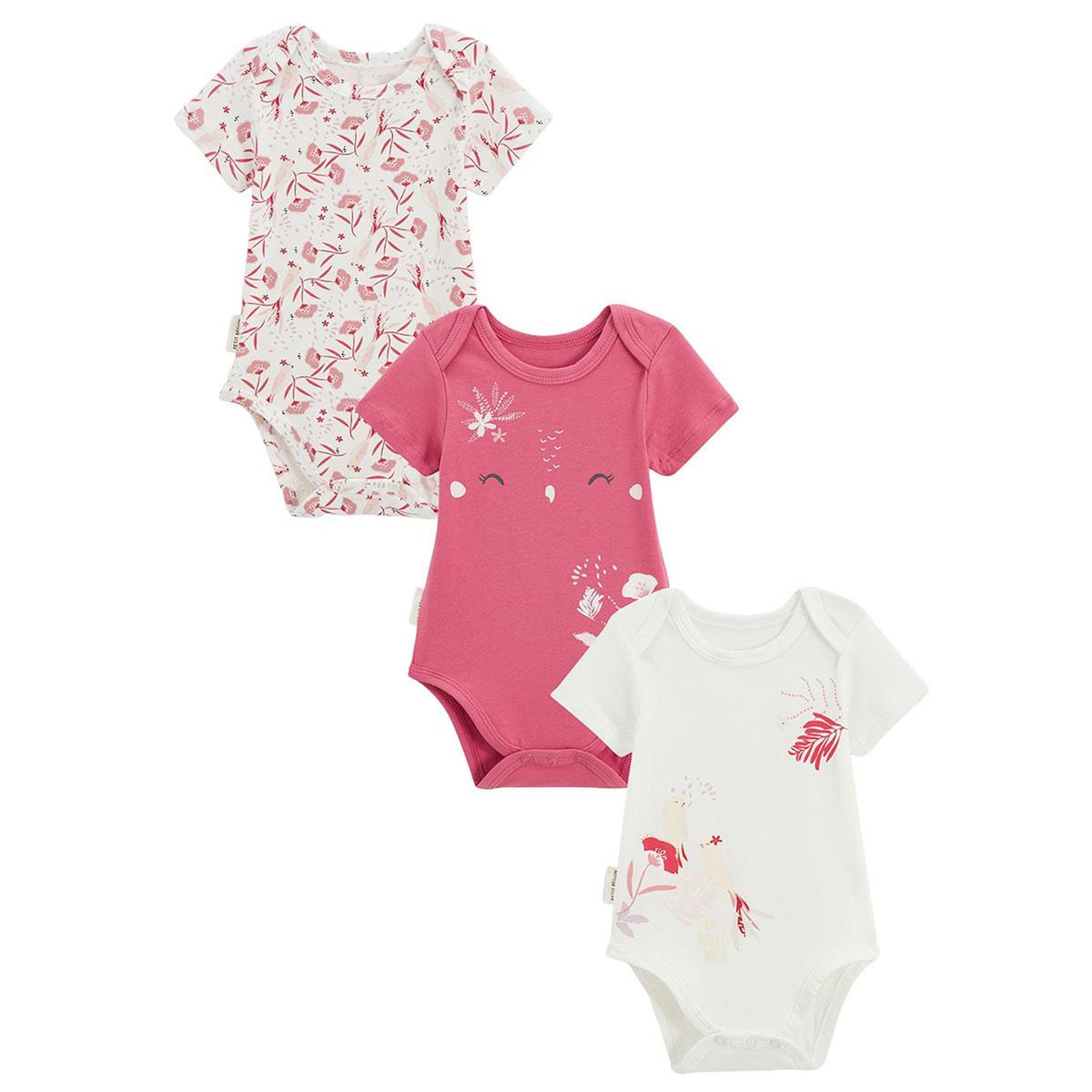 Petit Béguin Lot de 3 bodies bébé manches courtes Camila