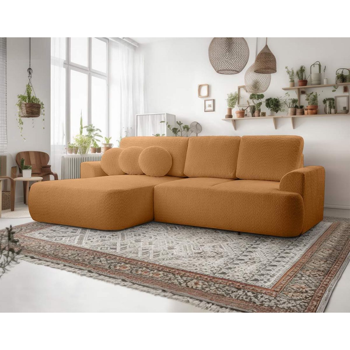 BEST MOBILIER Candela - canapé d'angle gauche 4 places - convertible avec coffre - en tissu bouclette