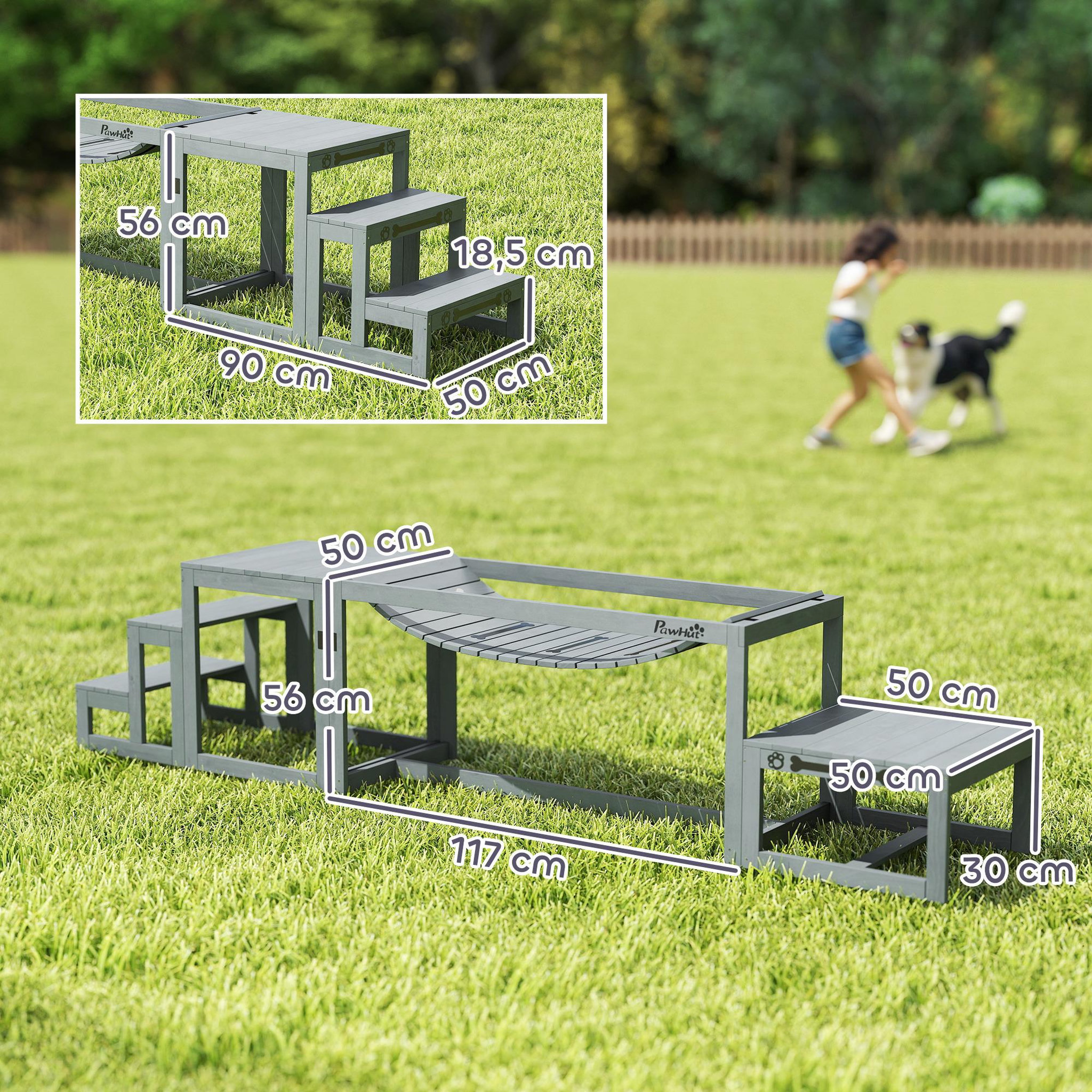 Voir la diapositive 3 : PAWHUT Passerelle agility chiens - passerelle pour parcours canins d'agility - bois de sapin gris